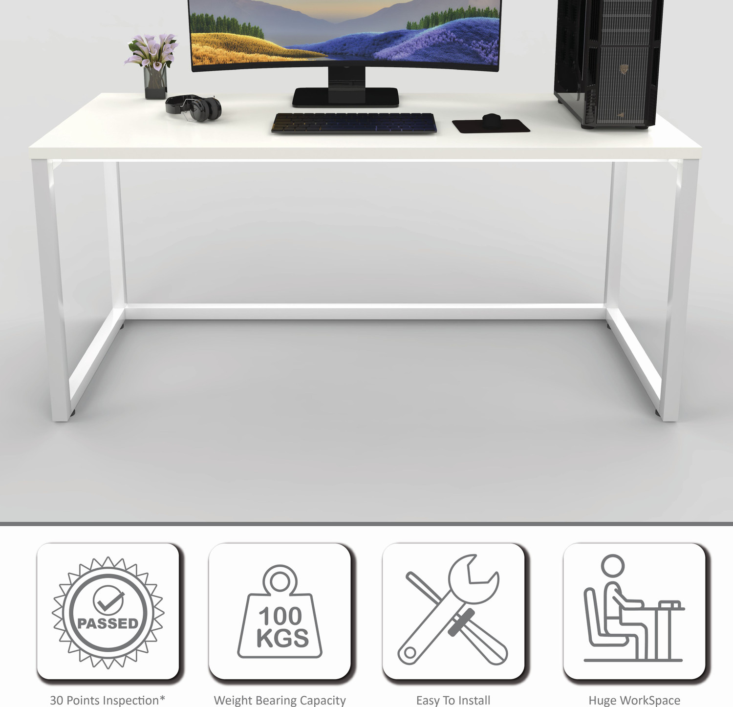 Image of HoneyTouch Lizon Metal & Wood Computer Table Engineered Wood Computer Desk