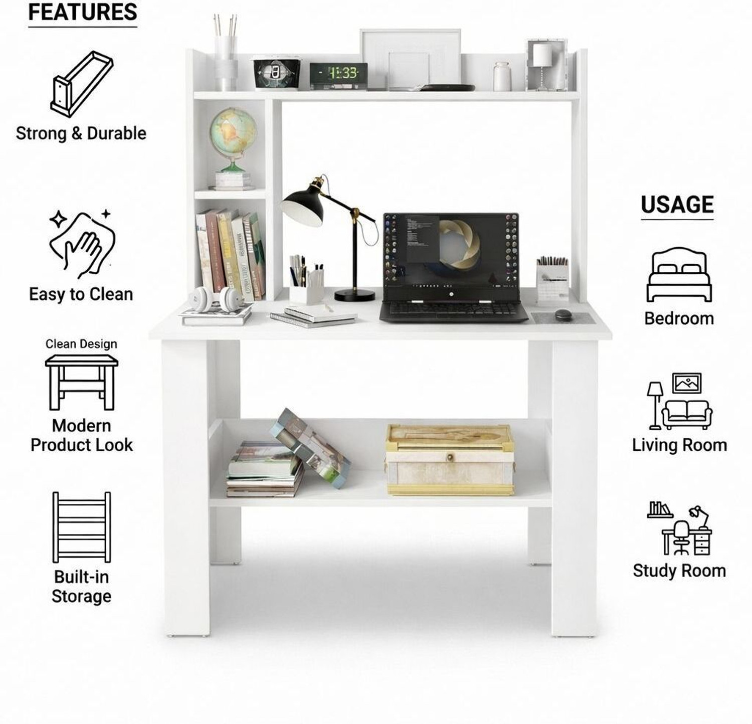 Image of Spyder Home Decore Portable Workstation Computer Desk with Storage, For Office, Home Engineered Wood Computer Desk