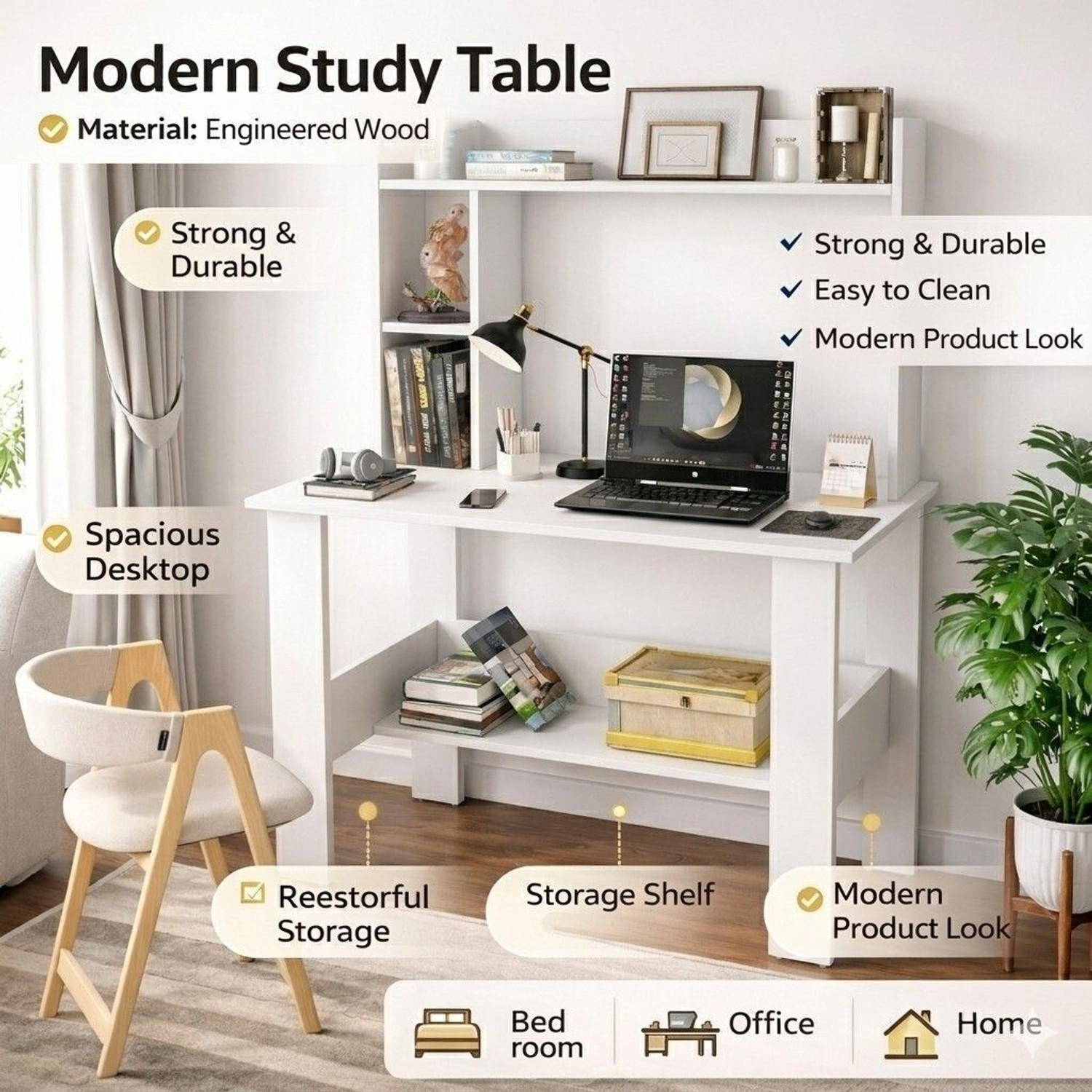 Image of Spyder Home Decore Portable Workstation Computer Desk with Storage, For Office, Home Engineered Wood Computer Desk