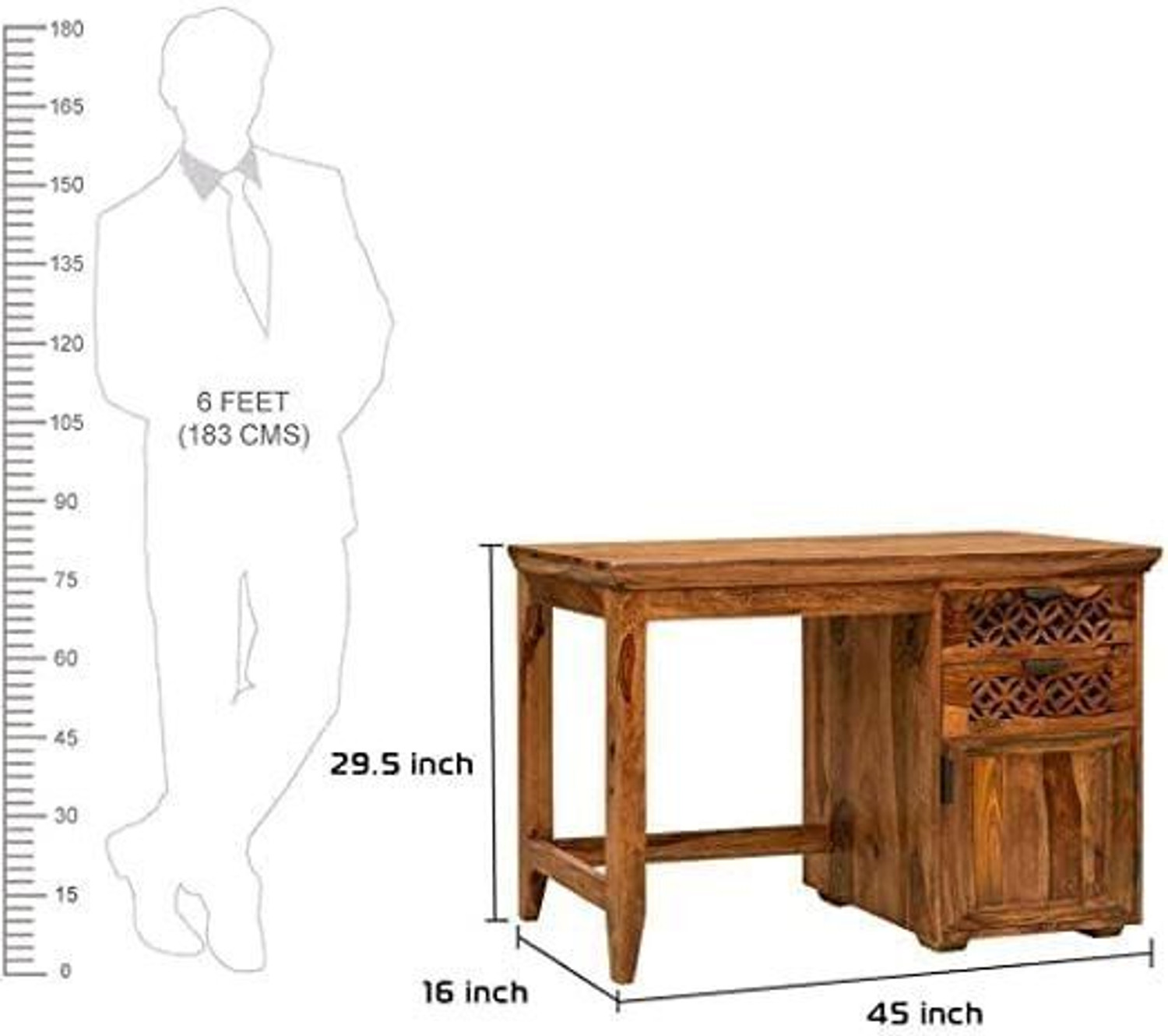 Image of GAIDWOOD Solid Sheesham Wood Study Table with 2 Drawers and 1 Door Storage for Office Solid Wood Computer Desk