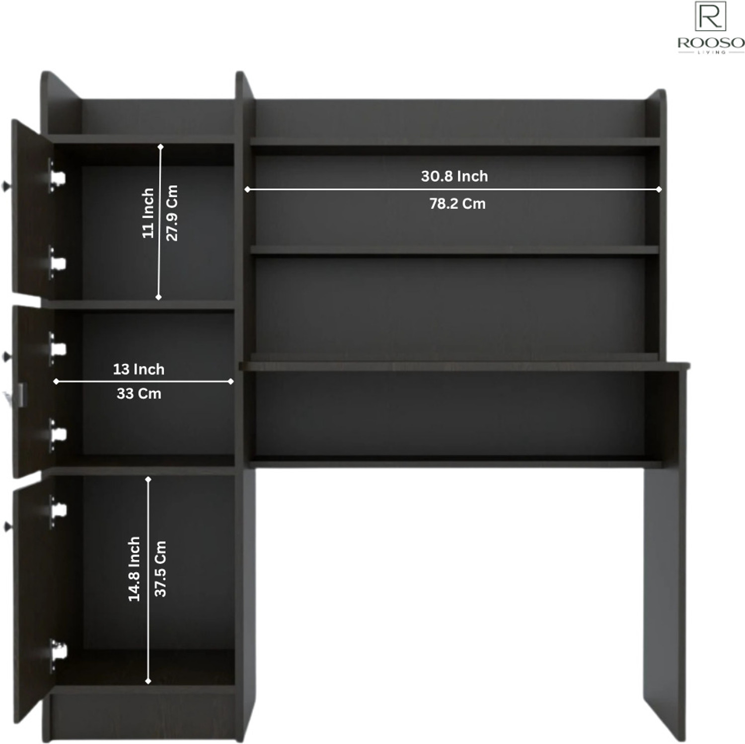 Image of ROOSO LIVING Vision 3 Door Study Table with Storage Cabinet & Bookshelf Engineered Wood Computer Desk
