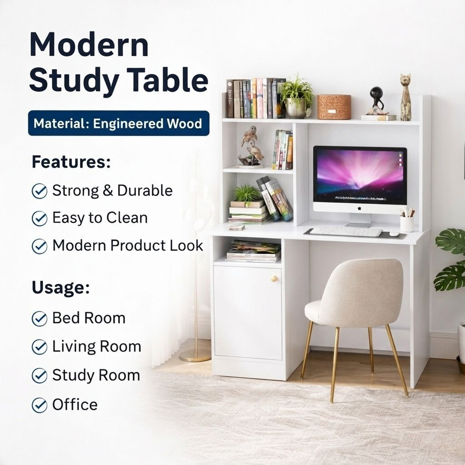 Image of Flipkart Perfect Homes Portable Workstation Computer Desk with Storage, For Office, Home Engineered Wood Computer Desk
