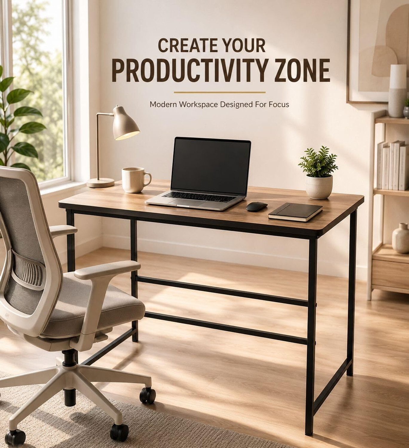 Image of Dumos Wooden Study Table for Home & Office | Wooden Computer Desk Oak Brown Engineered Wood Computer Desk