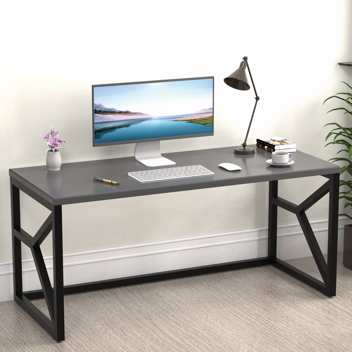 Image of HoneyTouch Metal & Wood Computer Table Engineered Wood Computer Desk