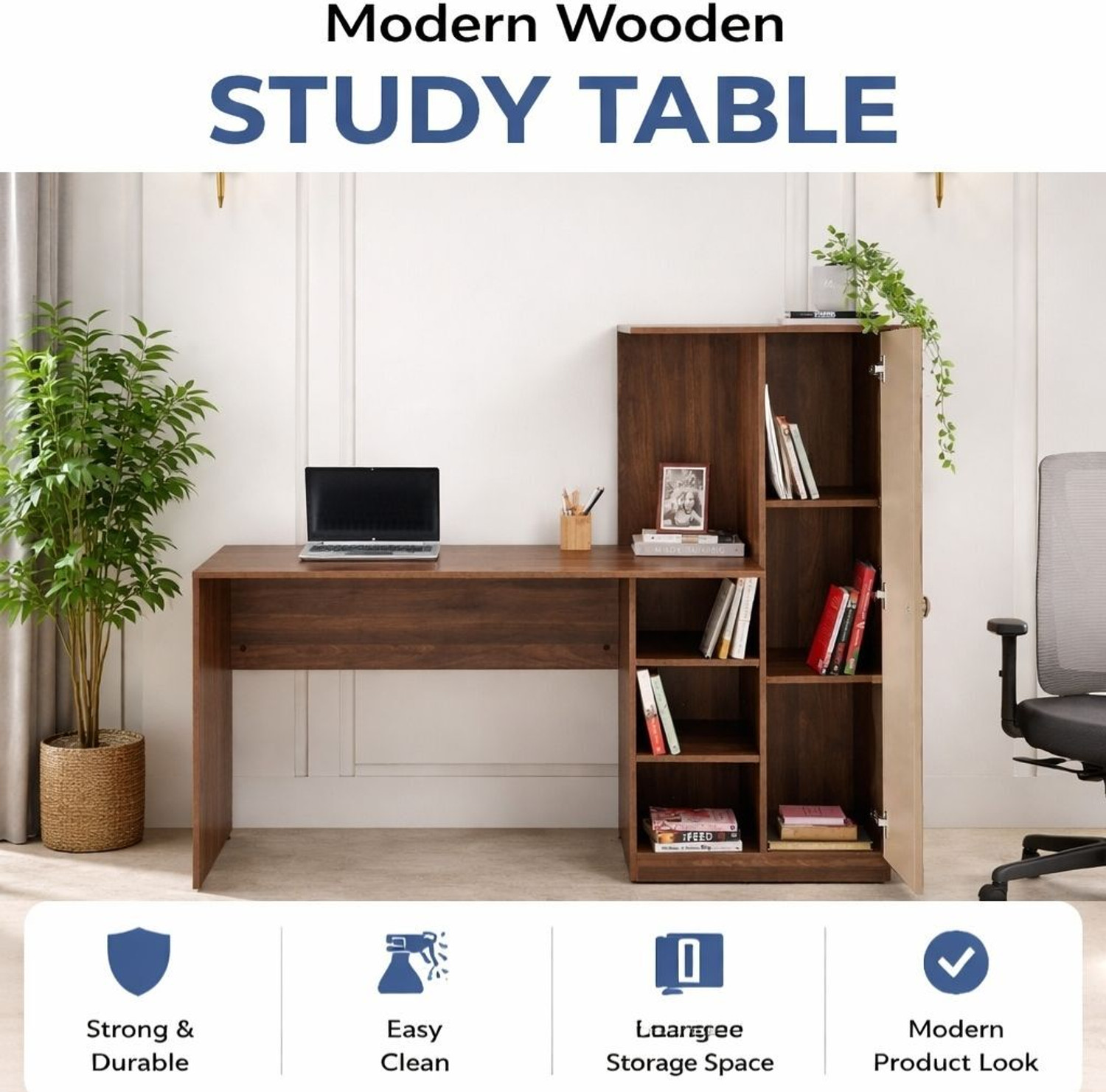 Image of Home Delight Multipurpose Portable Study Desk with Book Storage for Home & Office Engineered Wood Computer Desk