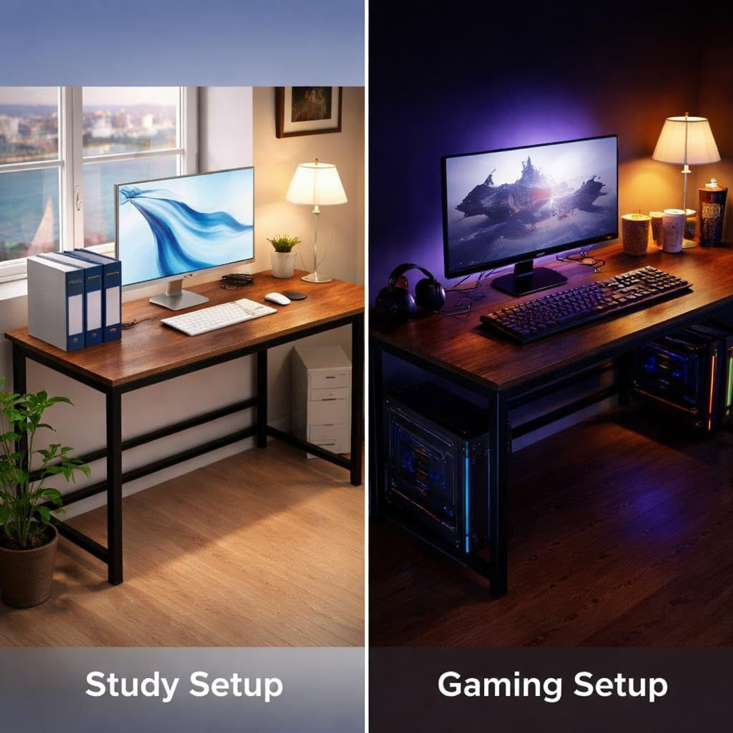 Image of Dumos Computer Desk with Metal Frame | Study & Office Table for Home, [Black] Engineered Wood Computer Desk
