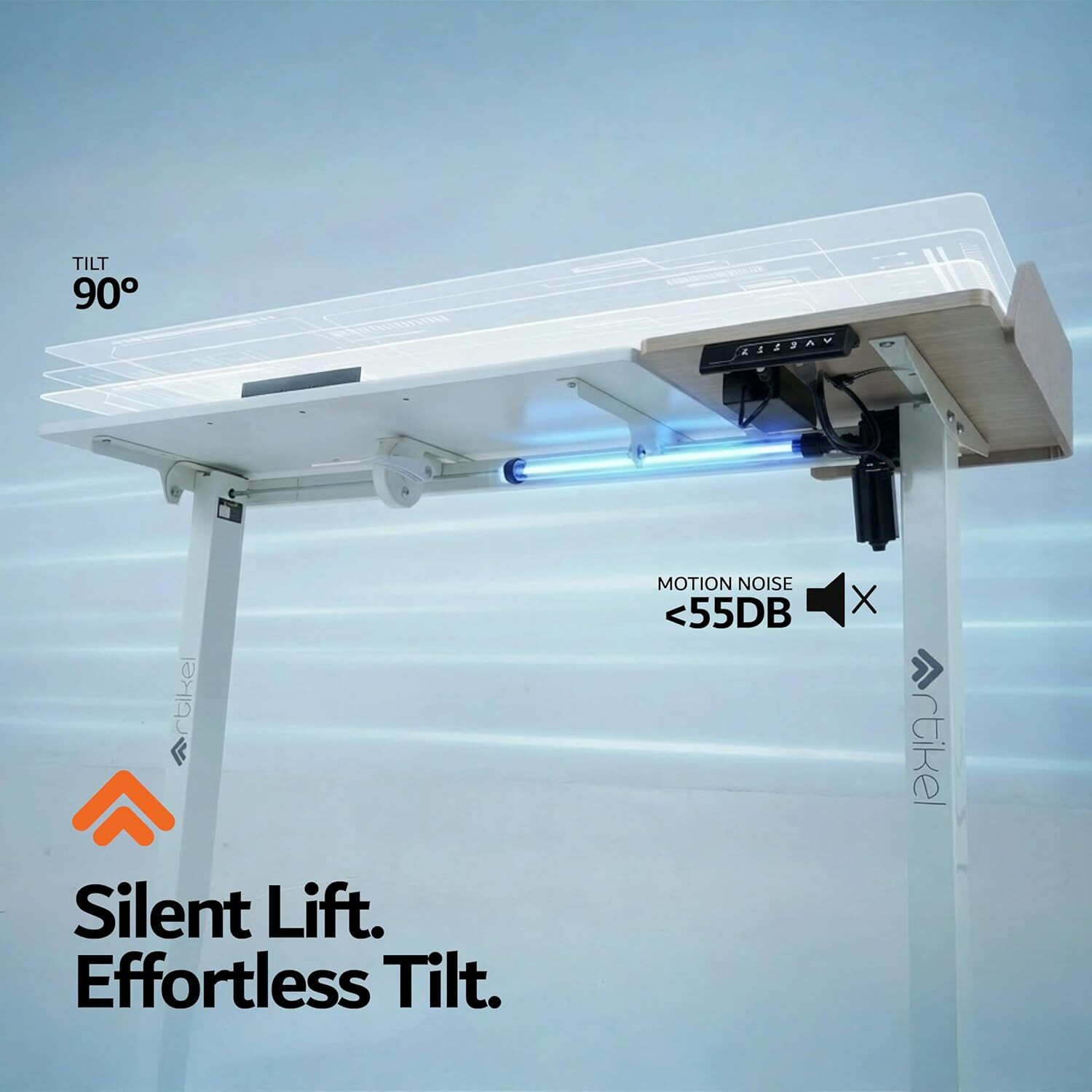 Image of Artikel Axis Height Adjustable Table for Office Work 50Kg Capacity TILT 90 Anti-Slip Engineered Wood Computer Desk
