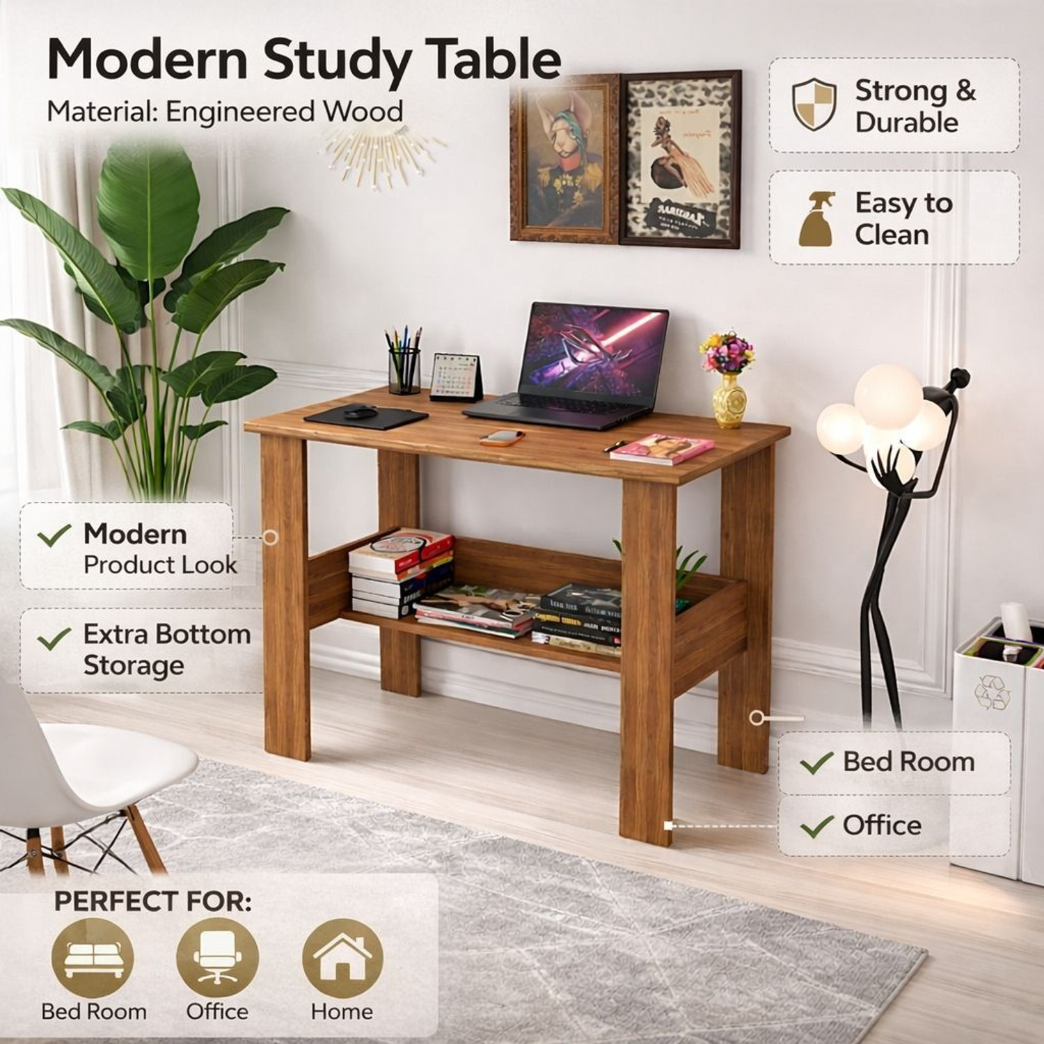 Image of Flipkart Perfect Homes Portable Workstation Computer Desk with Storage, For Office, Home Engineered Wood Computer Desk