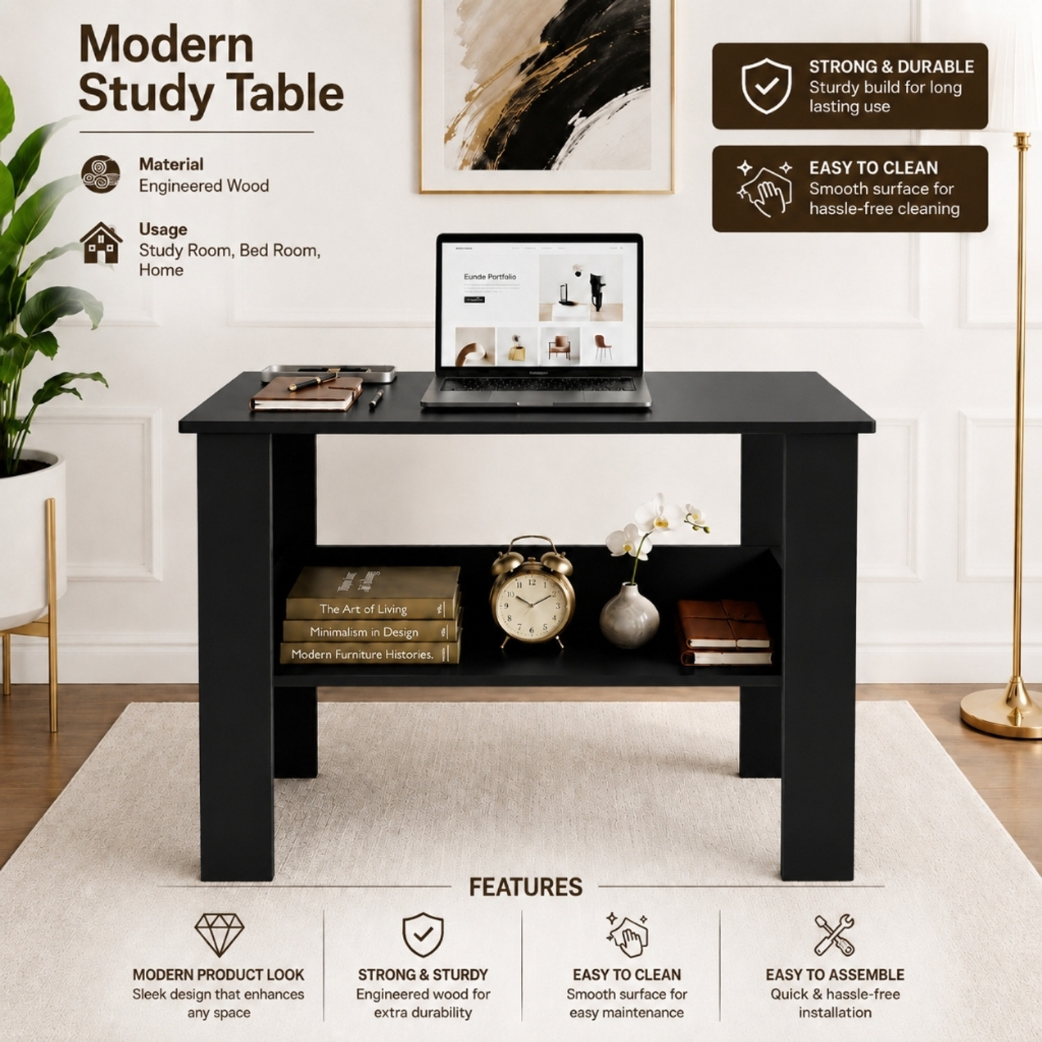 Image of Arizen Portable Work From Home Study Desk Engineered Wood Office Table Engineered Wood Multipurpose Table