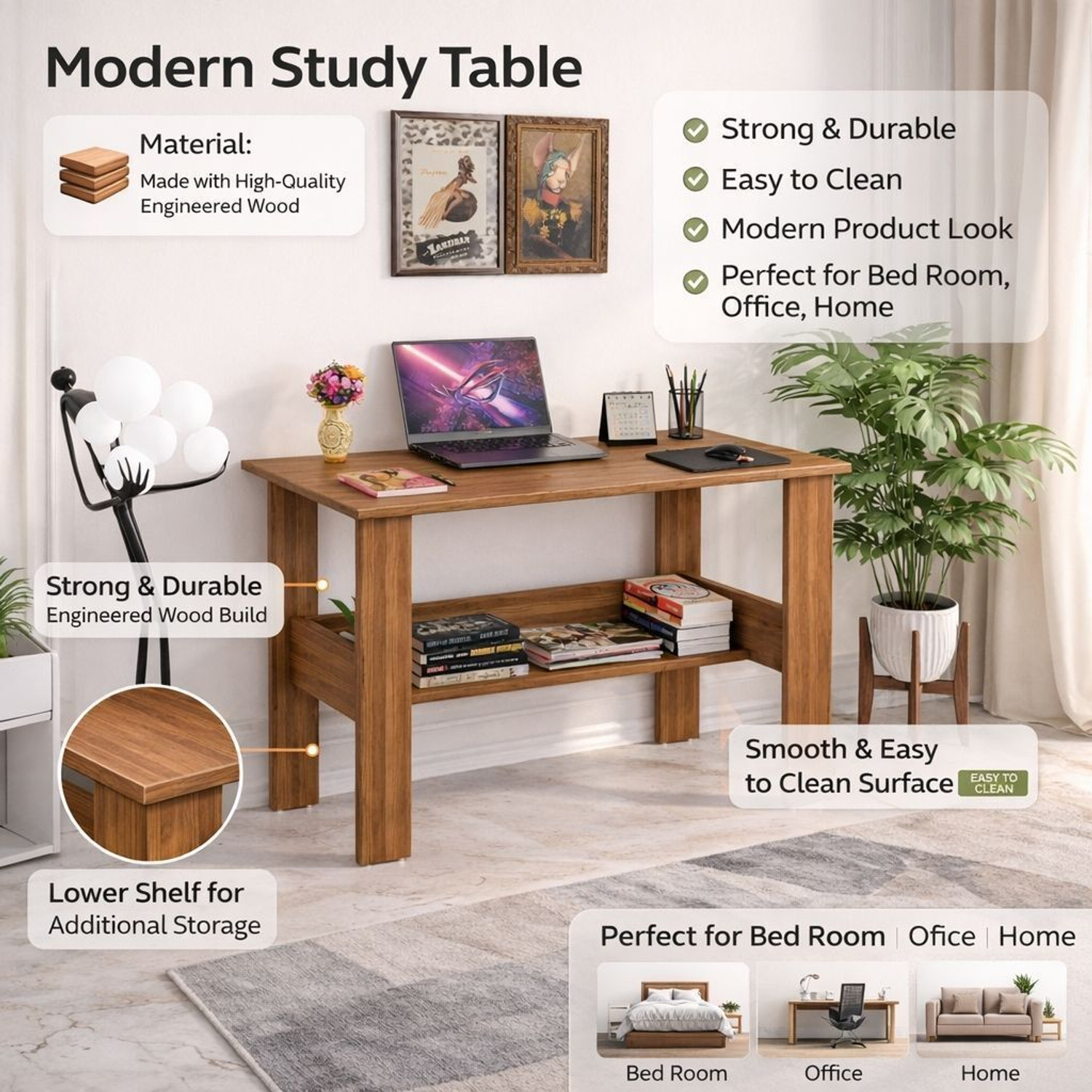 Image of Spyder Home Decore Portable Workstation Computer Desk with Storage, For Office, Home Engineered Wood Computer Desk