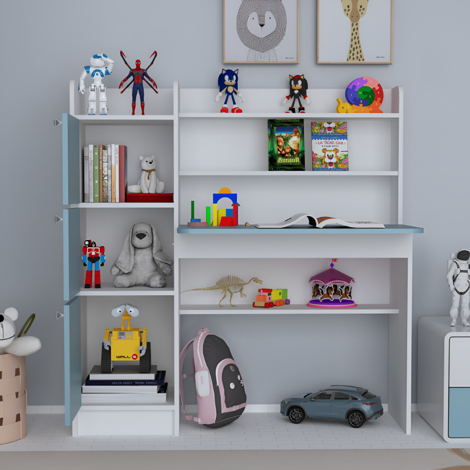 Image of ROOSO LIVING Vision 3 Door Study Table with Storage Cabinet & Bookshelf Engineered Wood Computer Desk