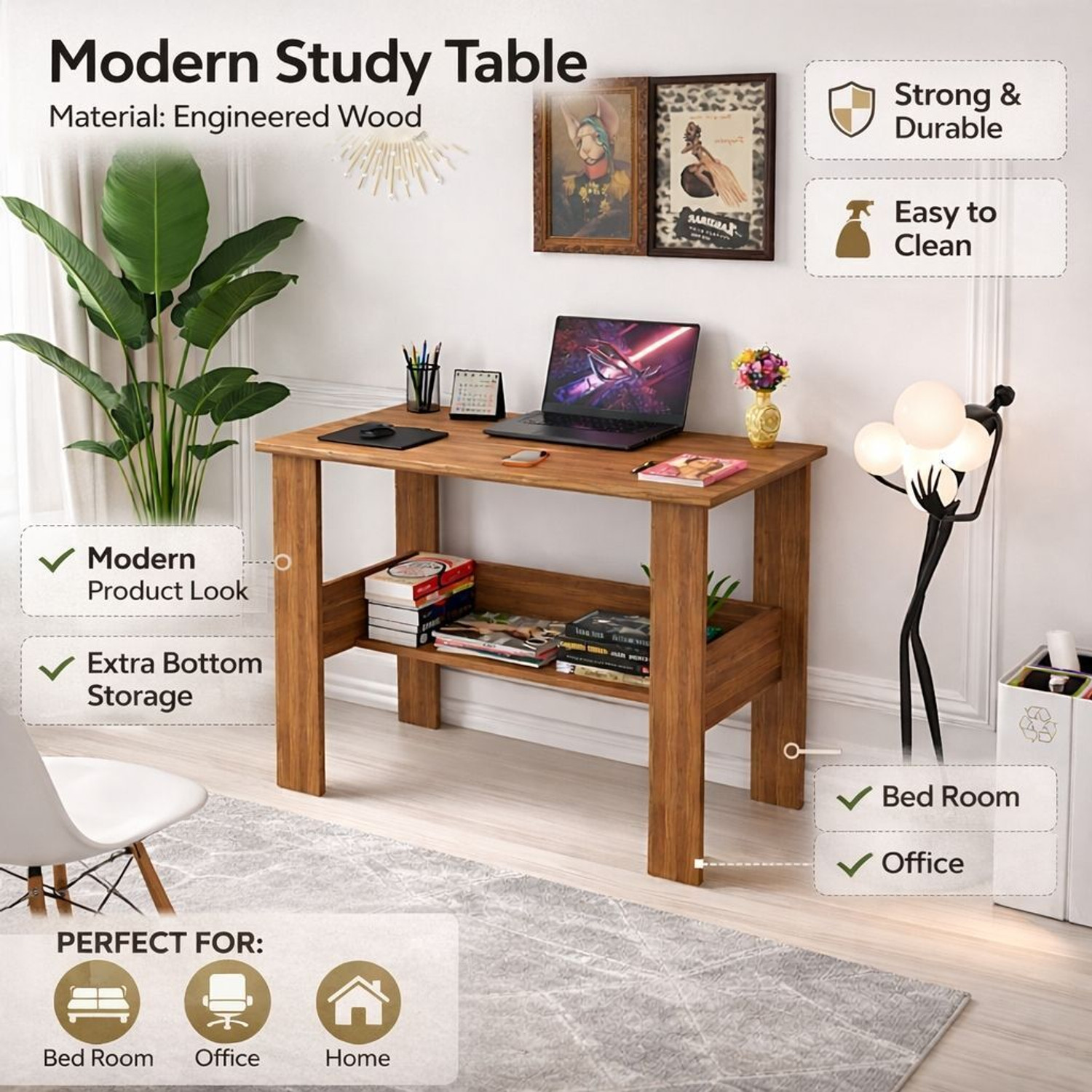 Image of Spyder Home Decore Portable Workstation Computer Desk with Storage, For Office, Home Engineered Wood Computer Desk