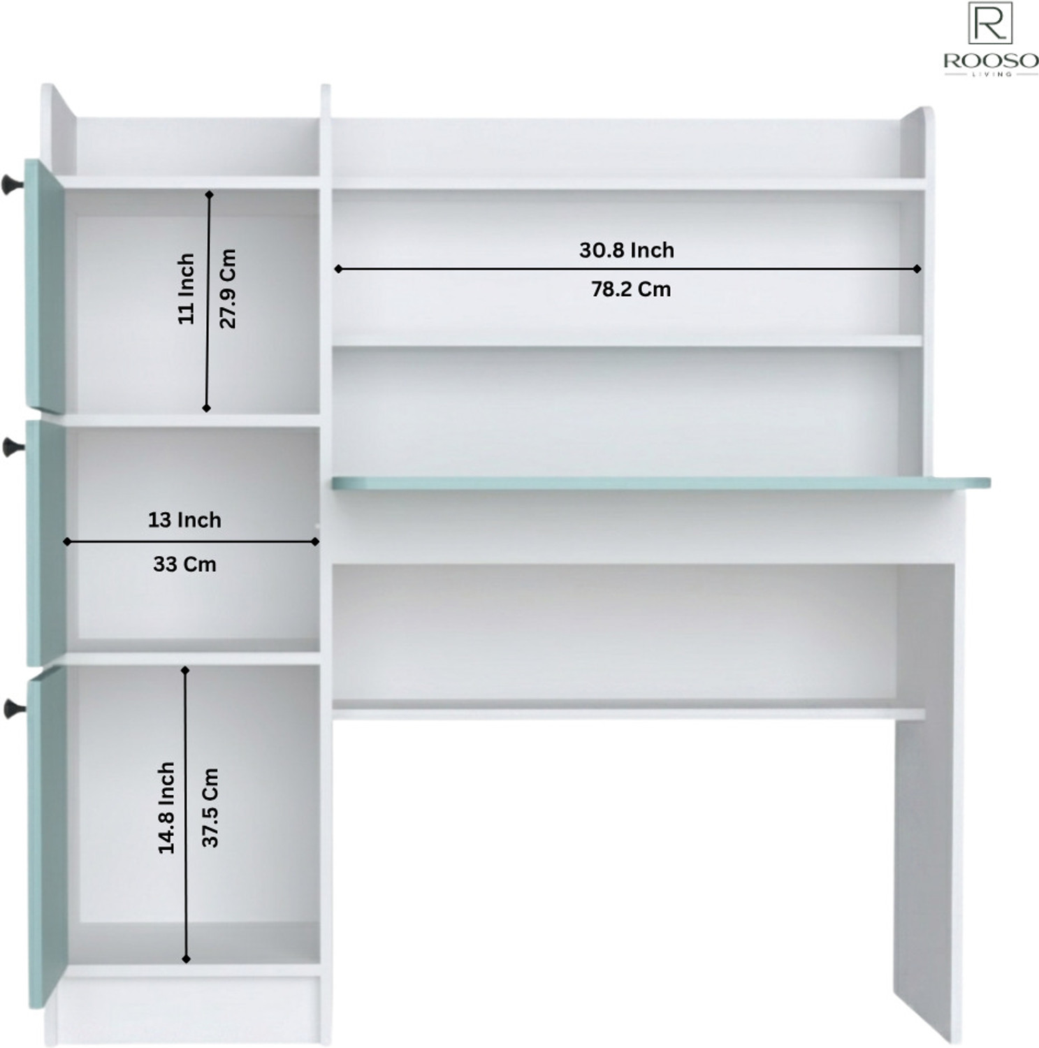 Image of ROOSO LIVING Vision 3 Door Study Table with Storage Cabinet & Bookshelf Engineered Wood Computer Desk
