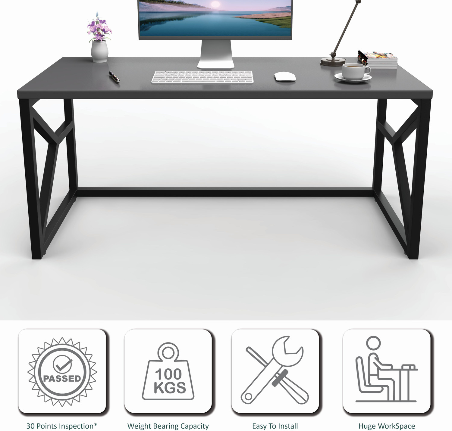 Image of HoneyTouch Metal & Wood Computer Table Engineered Wood Computer Desk