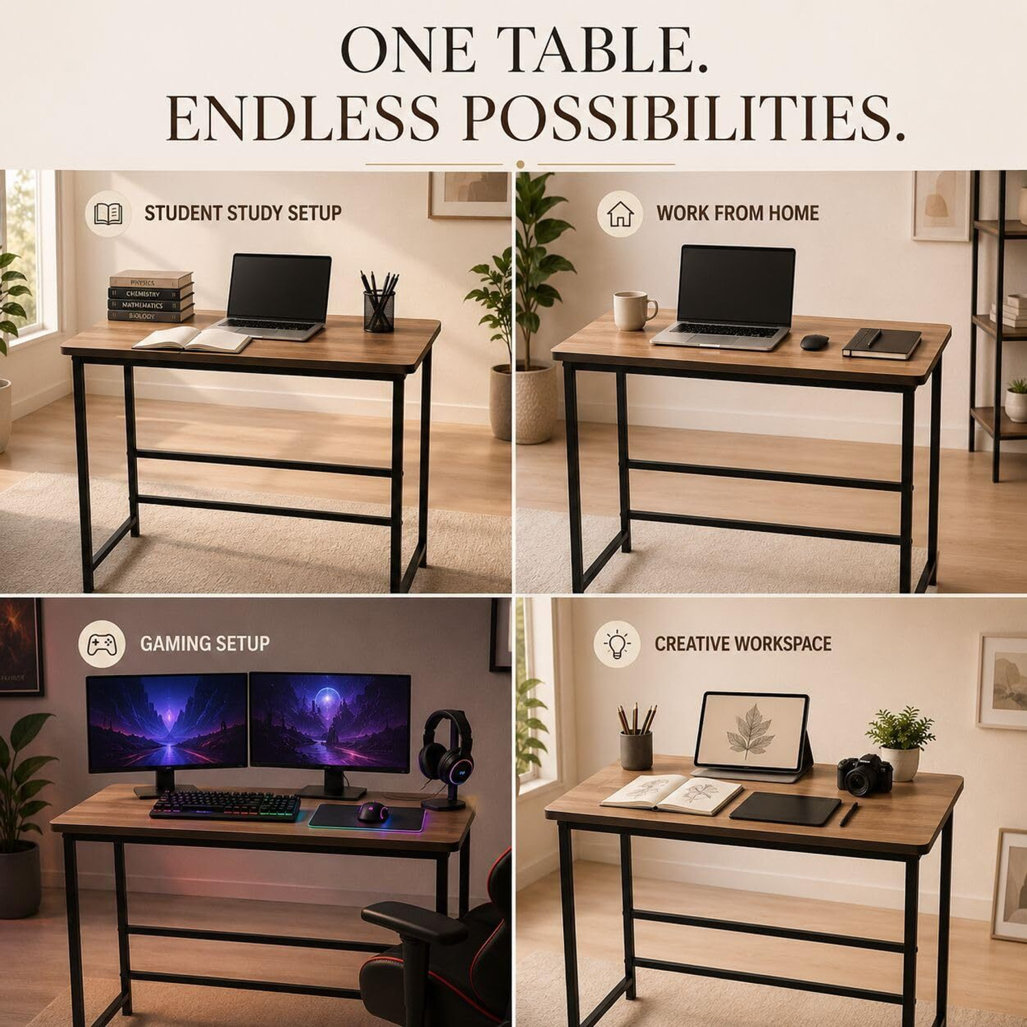 Image of Dumos Wooden Study Table for Home & Office | Wooden Computer Desk Oak Brown Engineered Wood Computer Desk