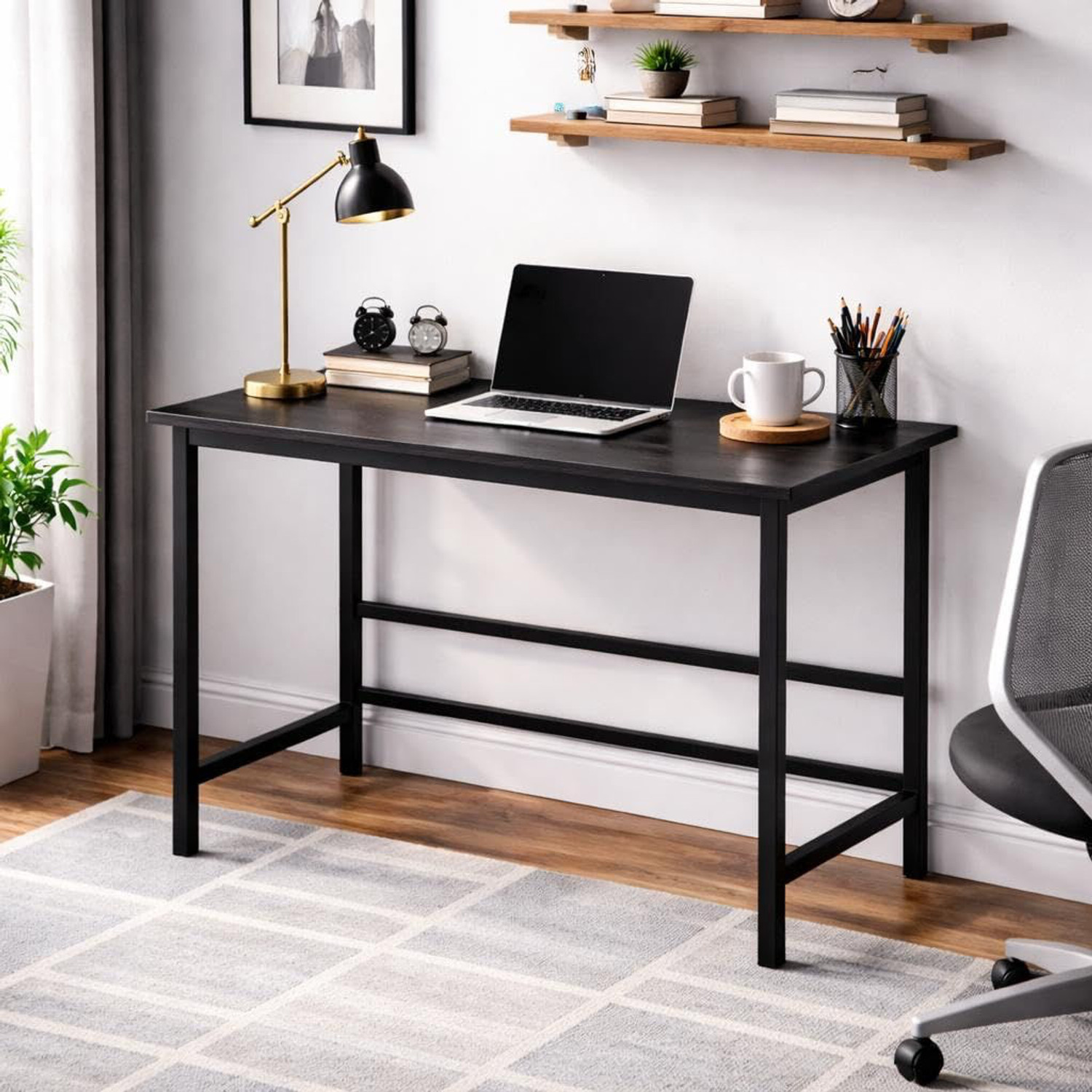 Image of Dumos Computer Desk with Metal Frame | Study & Office Table for Home, [Black] Engineered Wood Computer Desk