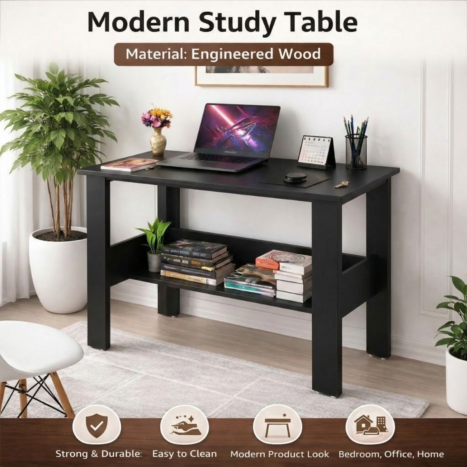 Image of Spyder Home Decore Portable Workstation Computer Desk with Storage, For Office, Home Engineered Wood Computer Desk