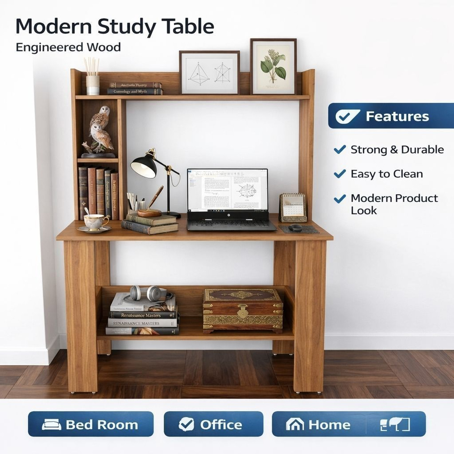 Image of Spyder Home Decore Portable Workstation Computer Desk with Storage, For Office, Home Engineered Wood Computer Desk