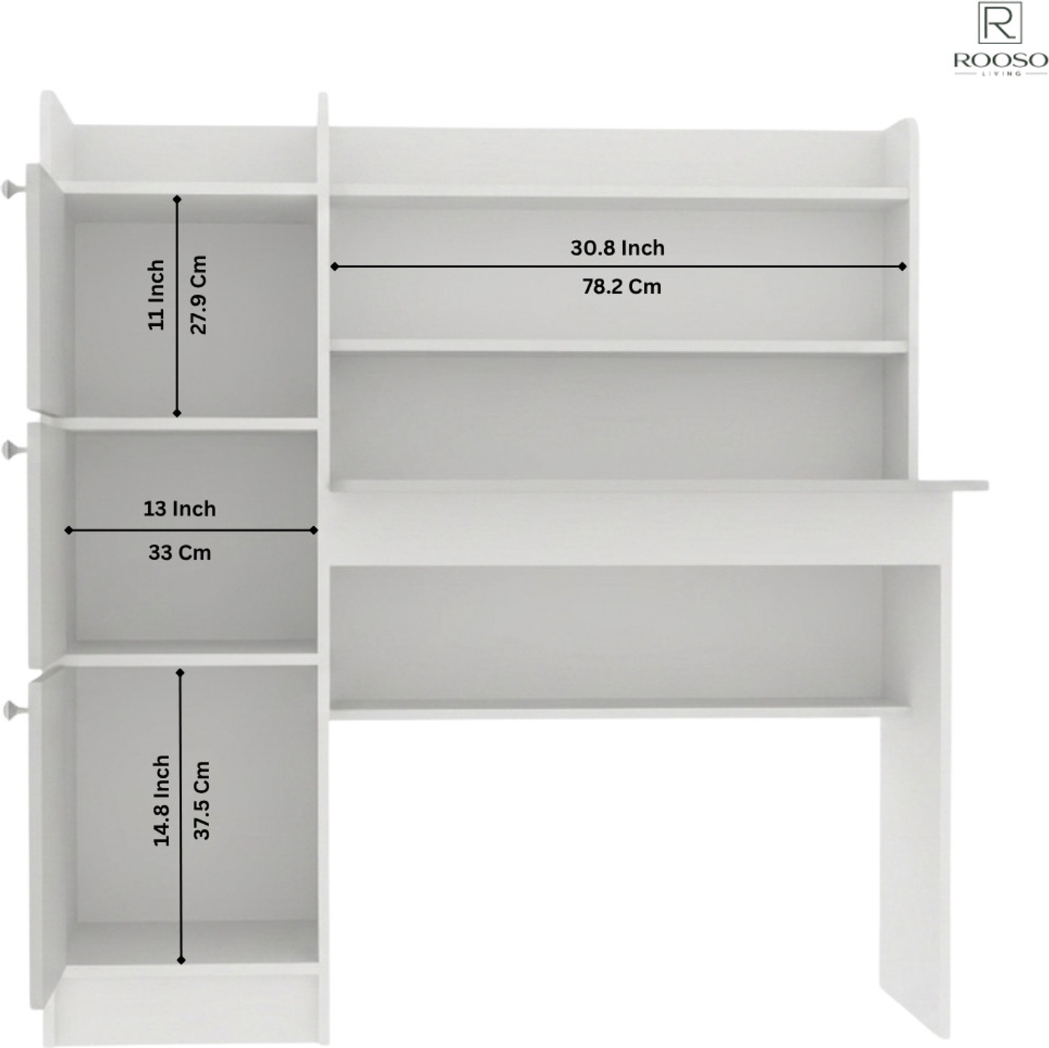 Image of ROOSO LIVING Vision 3 Door Study Table with Storage Cabinet & Bookshelf Engineered Wood Computer Desk