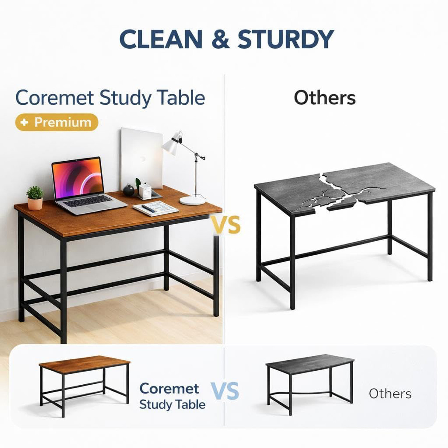 Image of Dumos Computer Desk with Metal Frame | Study & Office Table for Home, [Black] Engineered Wood Computer Desk