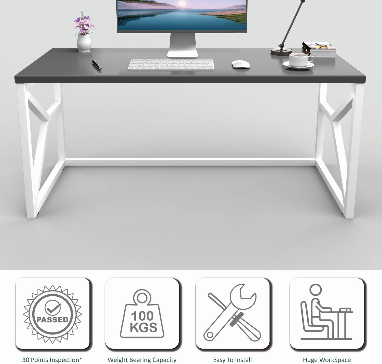 Image of HoneyTouch Metal & Wood Computer Table Engineered Wood Computer Desk