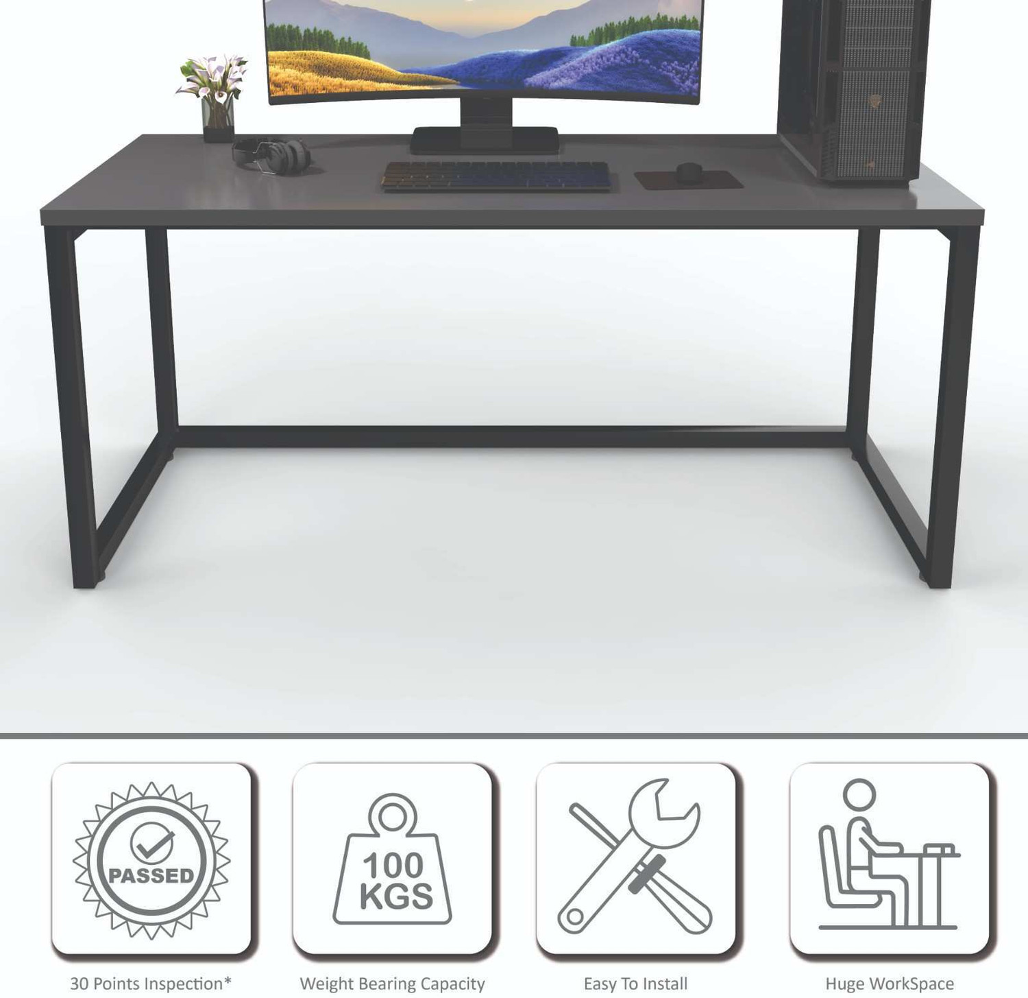 Image of HoneyTouch Lizon Metal & Wood Computer Table Engineered Wood Computer Desk