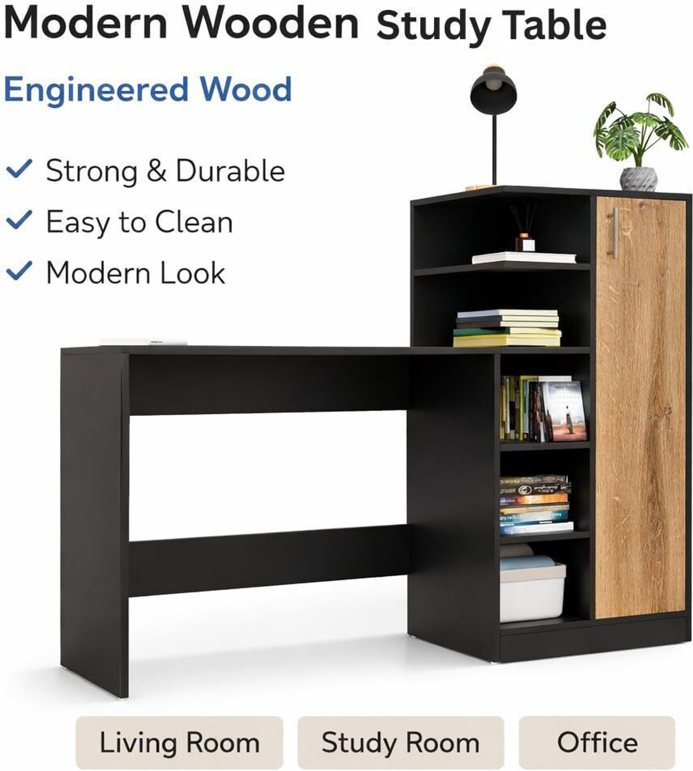 Image of Home Delight Multipurpose Portable Study Desk with Book Storage for Home & Office Engineered Wood Computer Desk