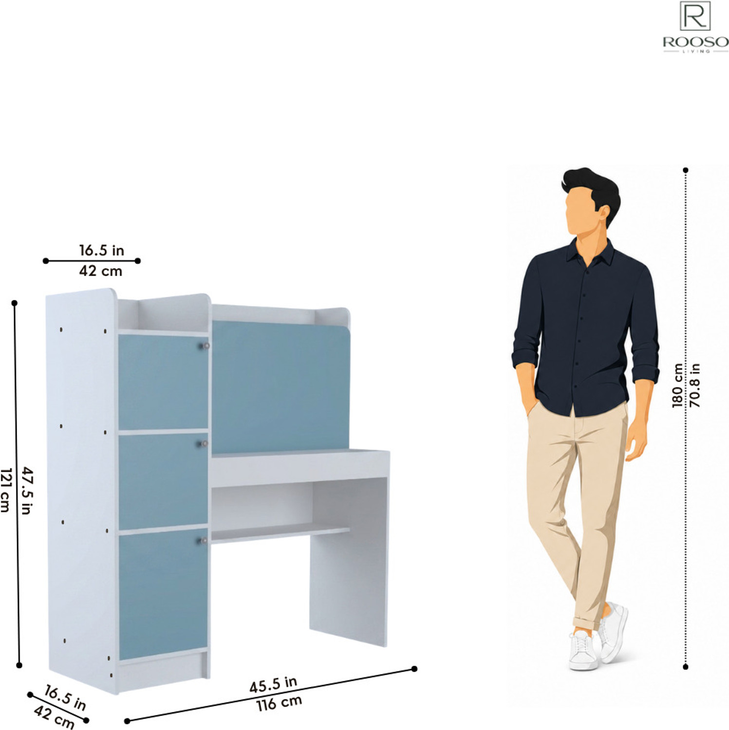 Image of ROOSO LIVING Vision 3 Door Study Table with Storage Cabinet & Bookshelf Engineered Wood Computer Desk