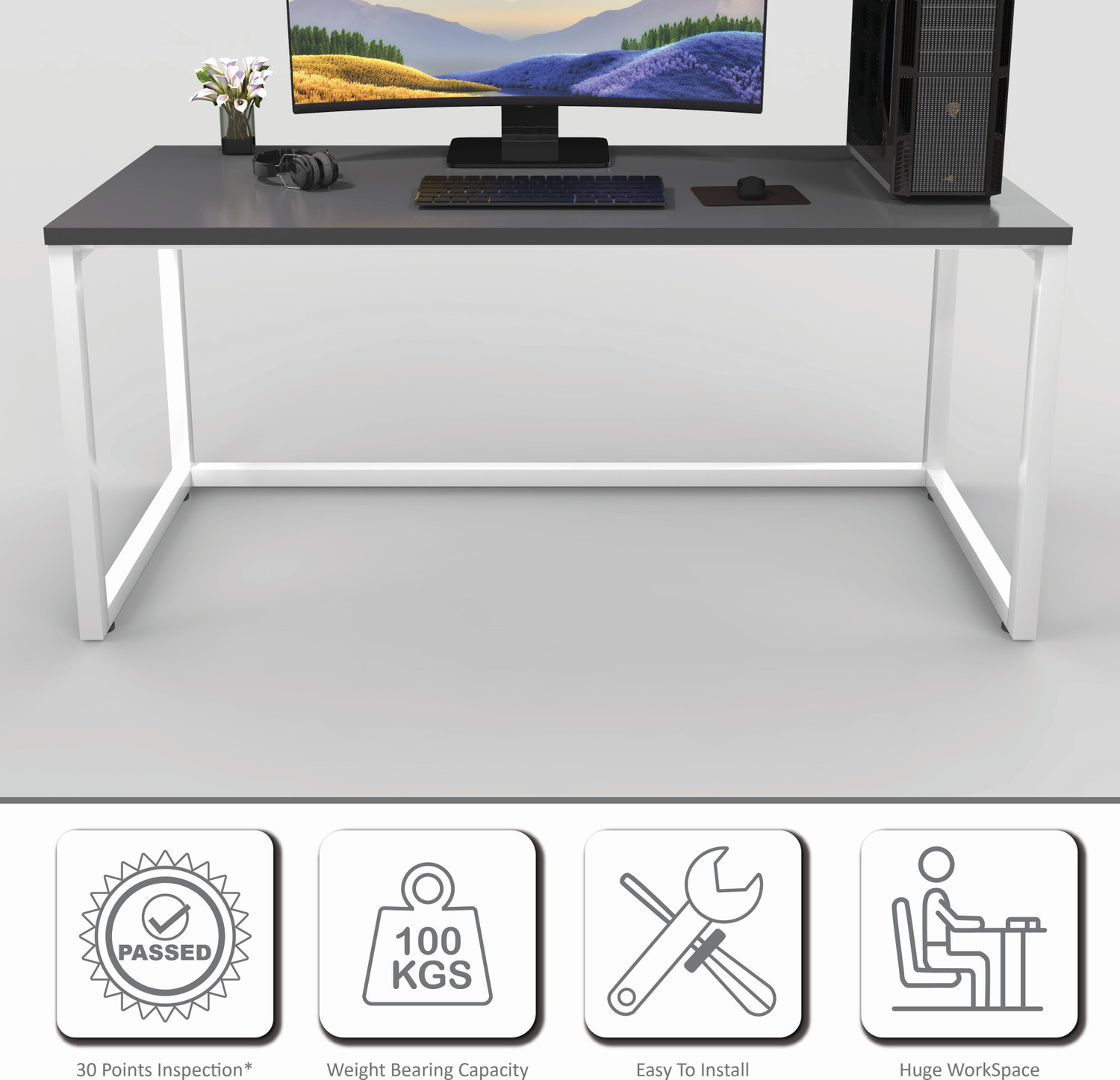 Image of HoneyTouch Lizon Metal & Wood Computer Table Engineered Wood Computer Desk