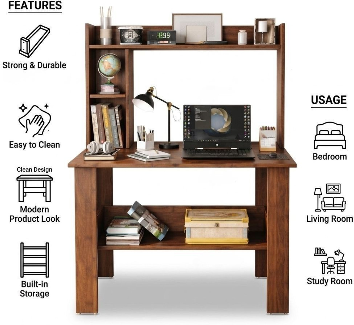 Image of Spyder Home Decore Portable Workstation Computer Desk with Storage, For Office, Home Engineered Wood Computer Desk
