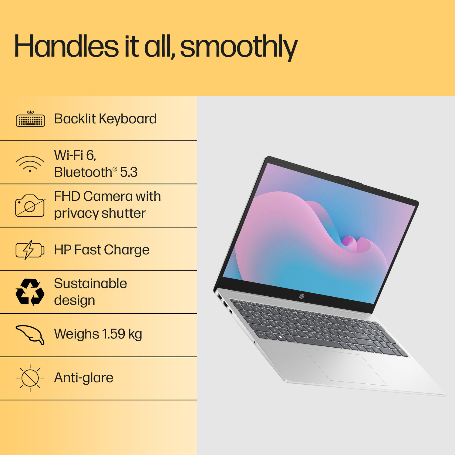 Image of HP 15 Laptop with Backlit Keyboard & MSO'2024, AMD Ryzen 7 Octa Core 7730U - (16 GB /512 GB SSD /Windows 11 Home) 15-fc0390AU Thin and Light Laptop