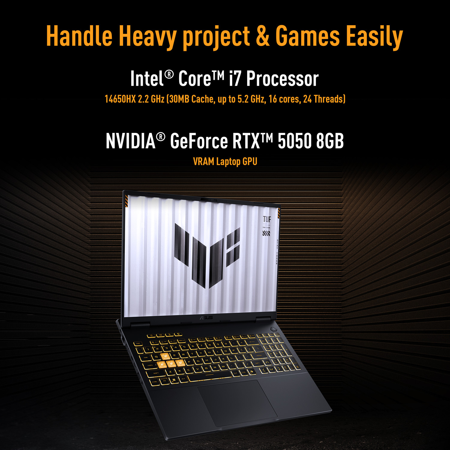Image of ASUS ASUS TUF Gaming F16 (2026) Intel Core i7 14th Gen 14650HX - (16 GB /1 TB SSD /Windows 11 Home /8 GB Graphics /NVIDIA GeForce RTX 5050 /144 Hz) FX608JHI-TU225WS Gaming Laptop