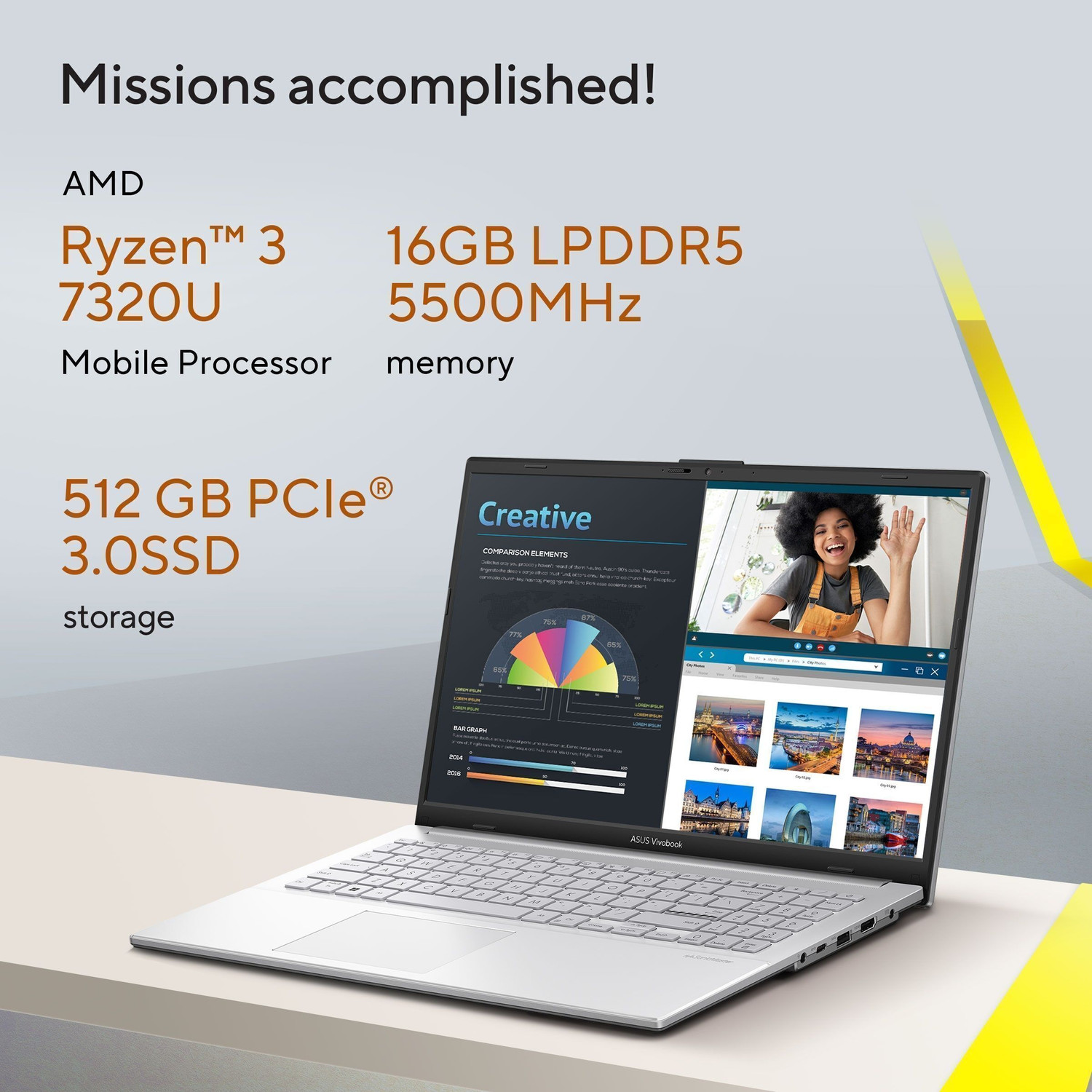 Image of ASUS Vivobook Go 15 (2025) with Office 2024 + M365 Basic*, Backlit Keyboard, AMD Ryzen 3 Quad Core 7320U - (16 GB /512 GB SSD /Windows 11 Home) E1504FA-NJ1925WS Thin and Light Laptop