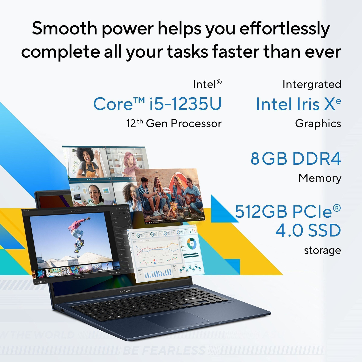 Image of ASUS Vivobook 15, with Backlit Keyboard, Intel Core i5 12th Gen 1235U - (8 GB /512 GB SSD /Windows 11 Home) X1504ZA-NJ520WS Thin and Light Laptop