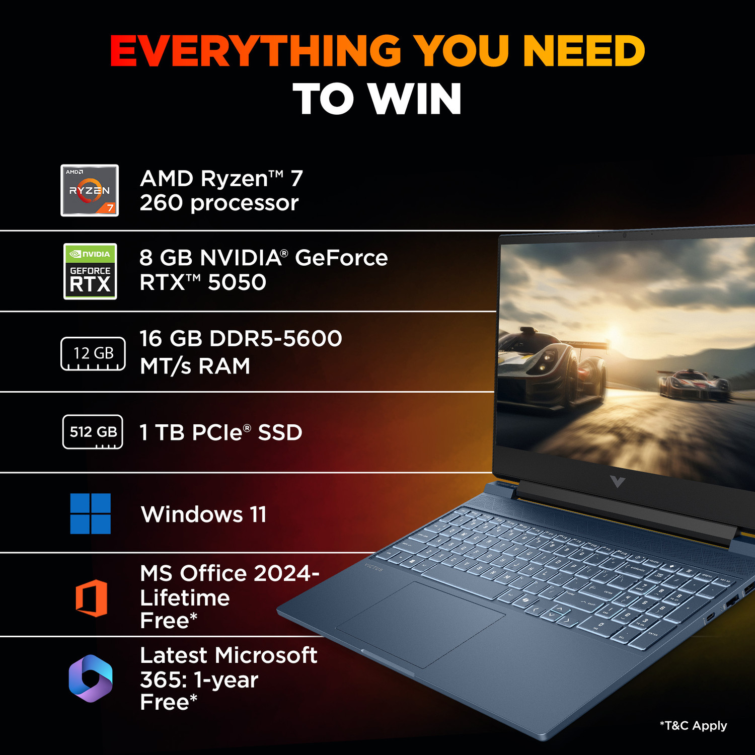 Image of HP AMD Ryzen 7 Octa Core 260 - (16 GB /1 TB SSD /Windows 11 Home /8 GB Graphics /NVIDIA GeForce RTX 5050) 15-fb3102AX Gaming Laptop