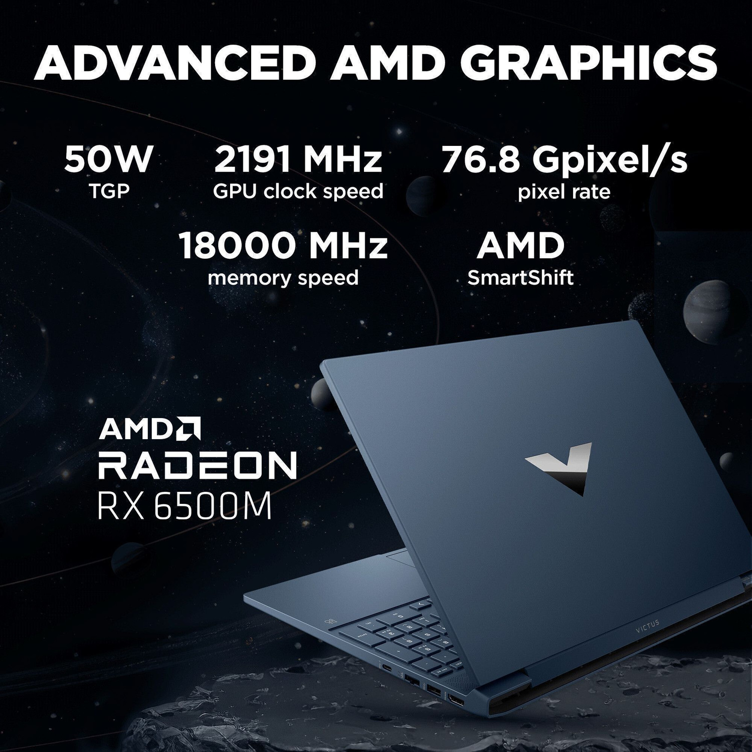 Image of HP Victus gaming AMD Ryzen 5 Hexa Core 5600H - (8 GB /512 GB SSD /Windows 11 Home /4 GB Graphics /AMD Radeon RX 6500M /60 Hz) 15-fb0147AX Gaming Laptop