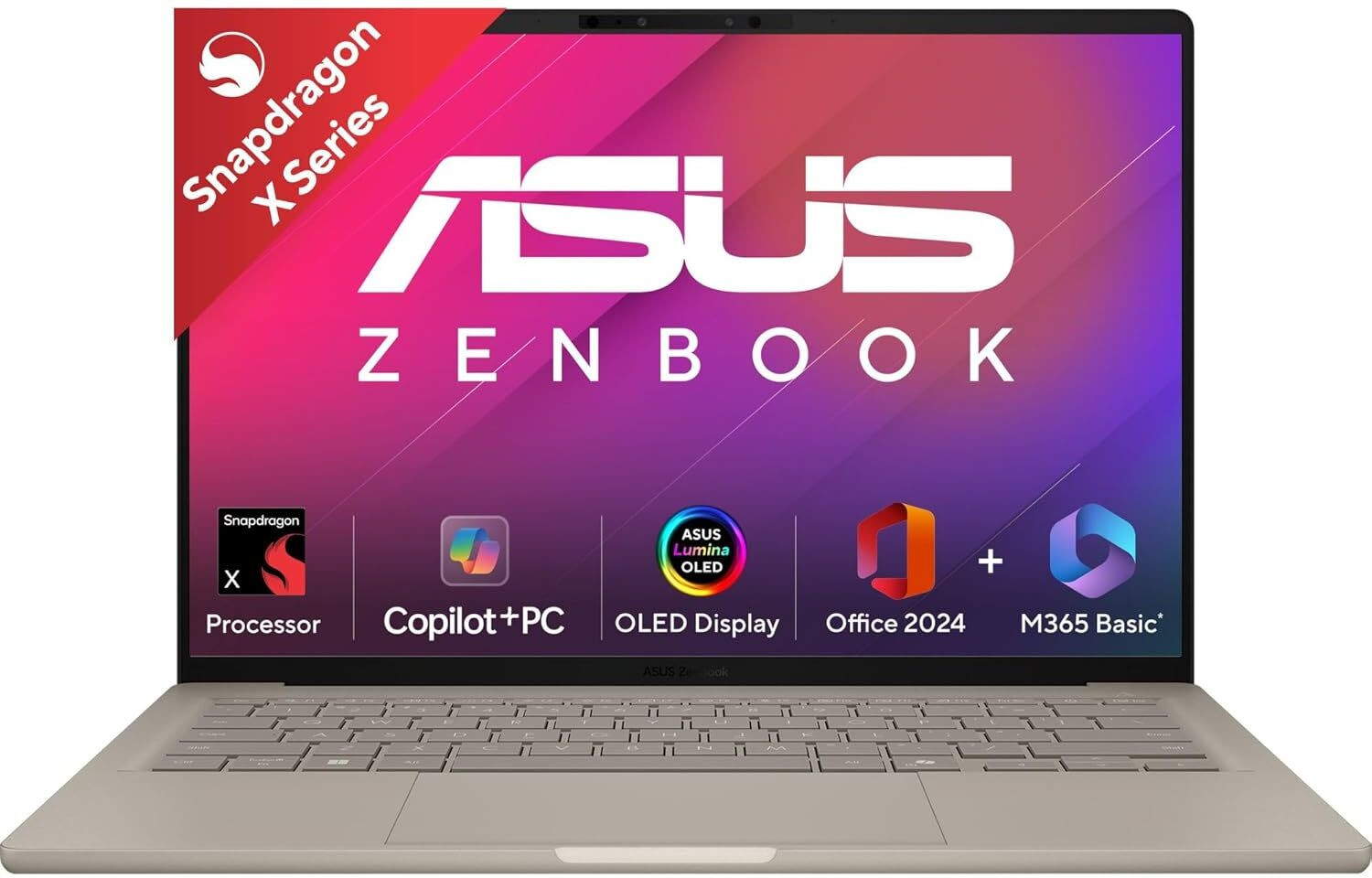 Image of ASUS Zenbook A14 OLED (2026), MSO 2024 + M365 Basic, Metal Body, Backlit Keyboard, Snapdragon X - (16 GB /512 GB SSD /Windows 11 Home) UX3407QA-QD258WS Thin and Light Laptop