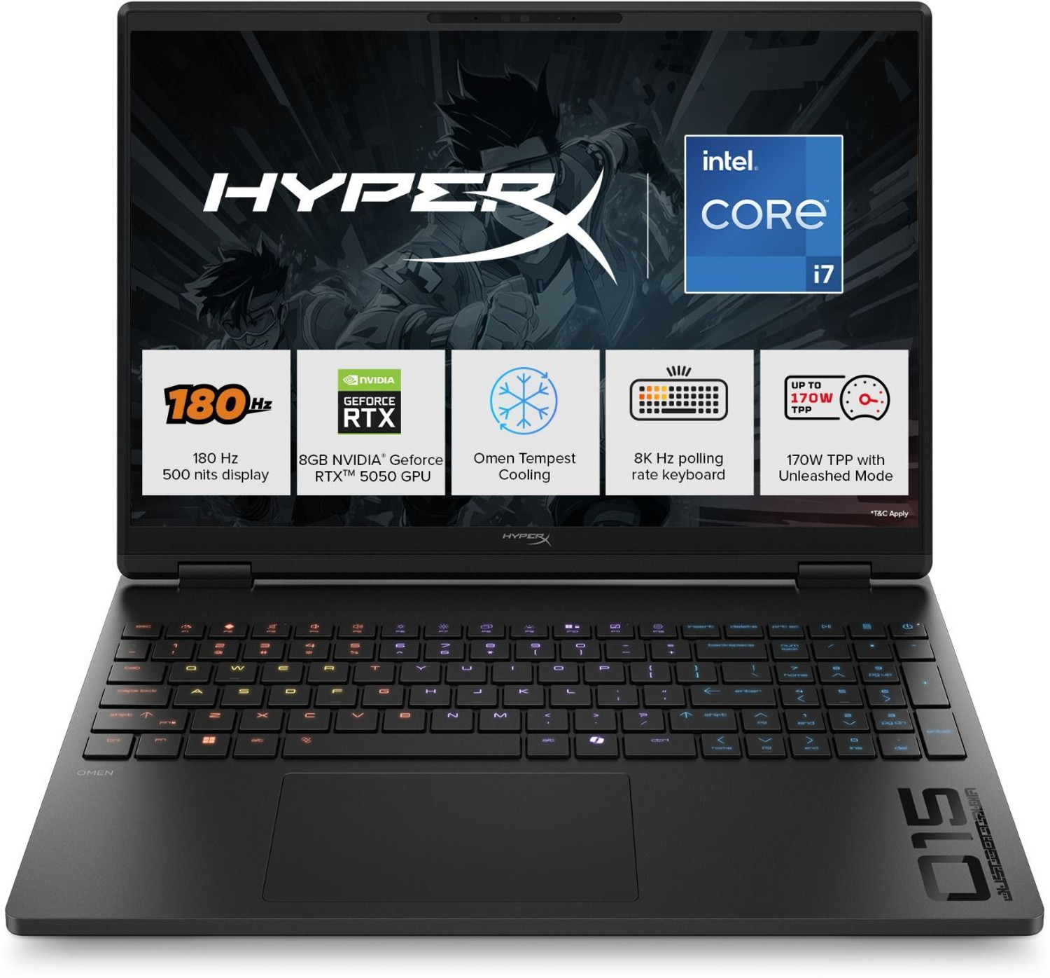 Image of HP HyperX Omen Intel Core i7 14th Gen 14650HX - (24 GB /1 TB SSD /Windows 11 Home /8 GB Graphics /NVIDIA GeForce RTX 5050) 15-ga0028TX Gaming Laptop