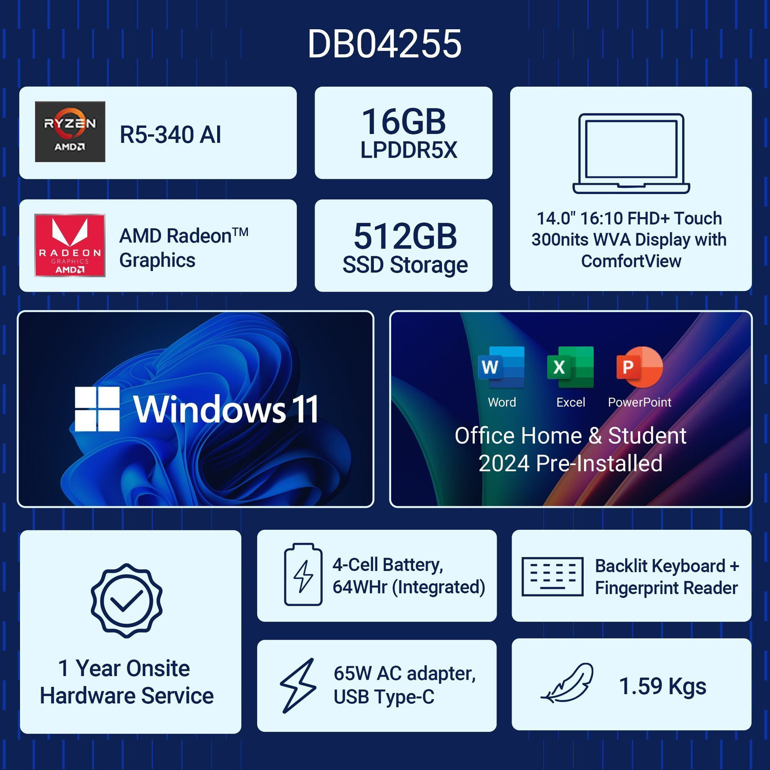Image of DELL 14 AMD Ryzen 5 Hexa Core AI 5 340 - (16 GB /512 GB SSD /Windows 11 Home) DB04255 Thin and Light Laptop (14 Inch, Ice Blue, 1.59 Kg, With MS Office)