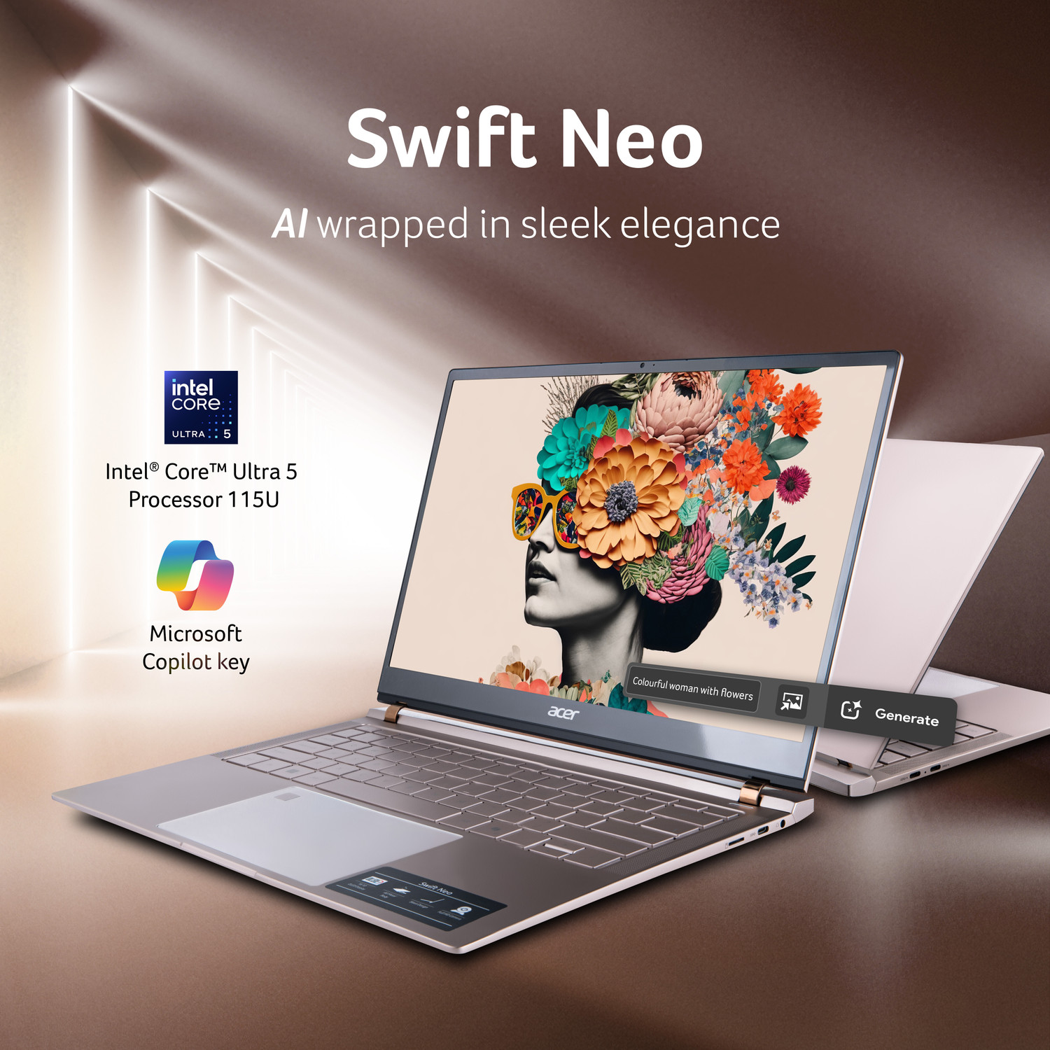 Image of Acer Swift Neo OLED AI PC Intel Core Ultra 5 115U - (16 GB /1 TB SSD /Windows 11 Home) SFN14-54H Thin and Light Laptop