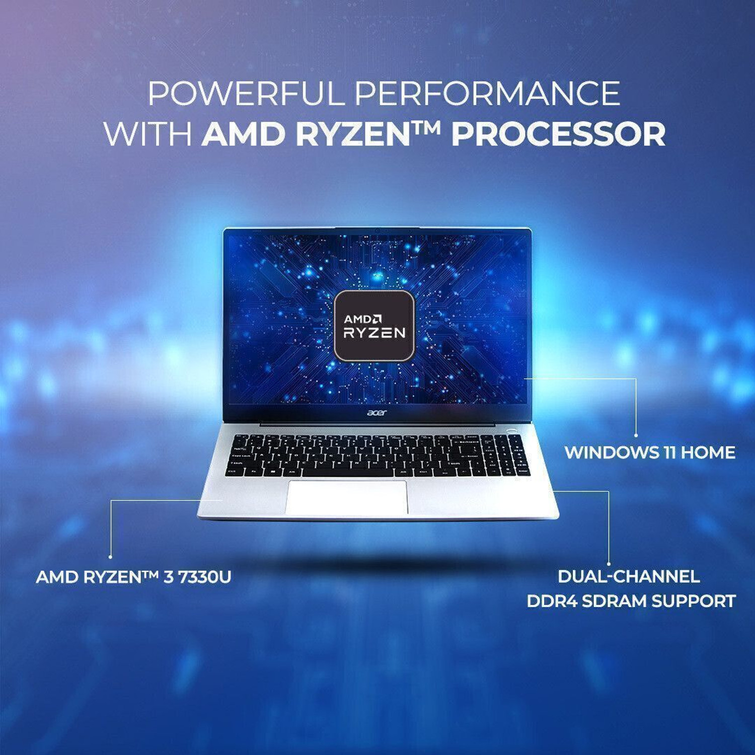 Image of Acer Aspire 3 AMD Ryzen 3 Quad Core - (8 GB /512 GB SSD /Windows 11 Home) AS15 42 / A325 42 Thin and Light Laptop