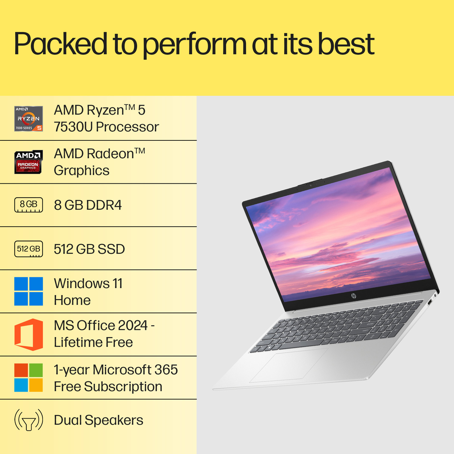 Image of HP AMD Ryzen 5 Hexa Core 7530U - (8 GB /512 GB SSD /Windows 11 Home) 15-fc0388AU Thin and Light Laptop