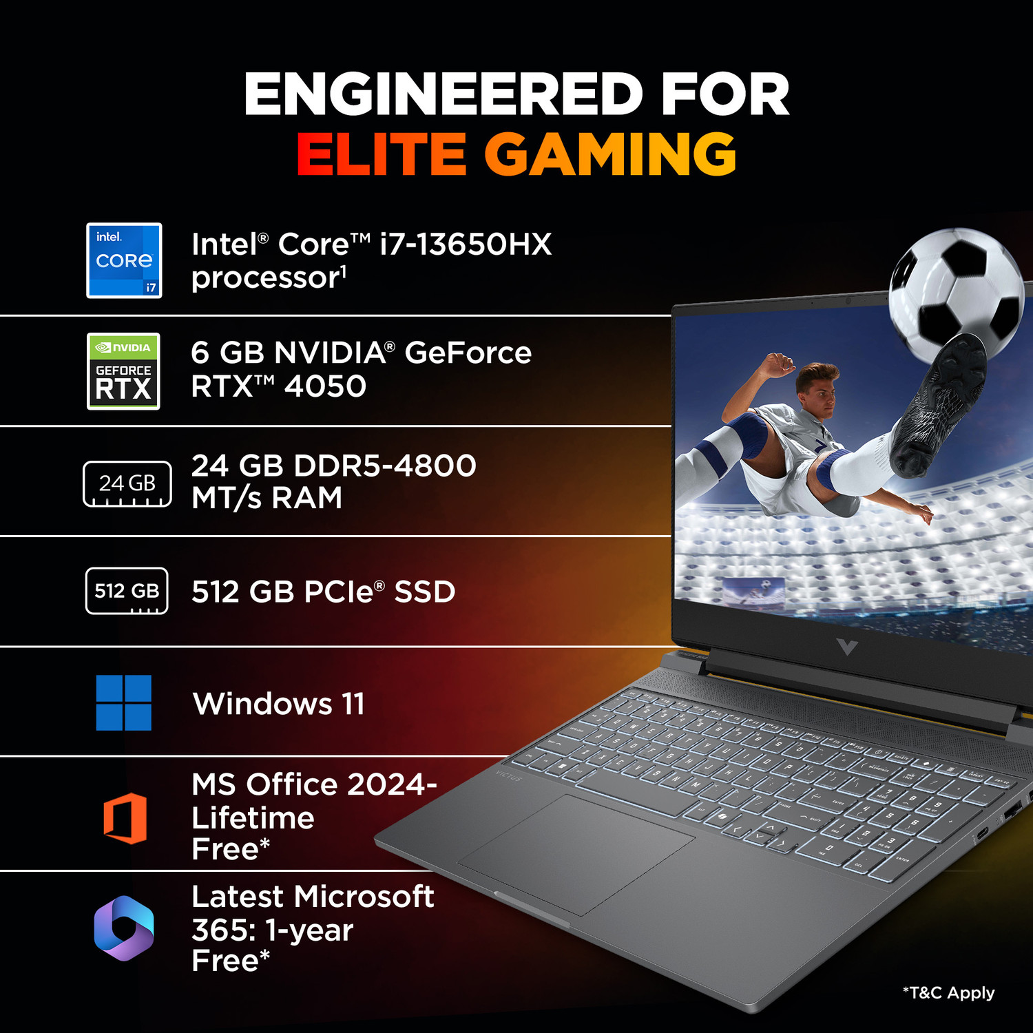 Image of HP Victus Intel Core i7 13th Gen 13650 HX - (24 GB /512 GB SSD /Windows 11 Home /6 GB Graphics /NVIDIA GeForce RTX 4050) 15-fa2531TX Gaming Laptop