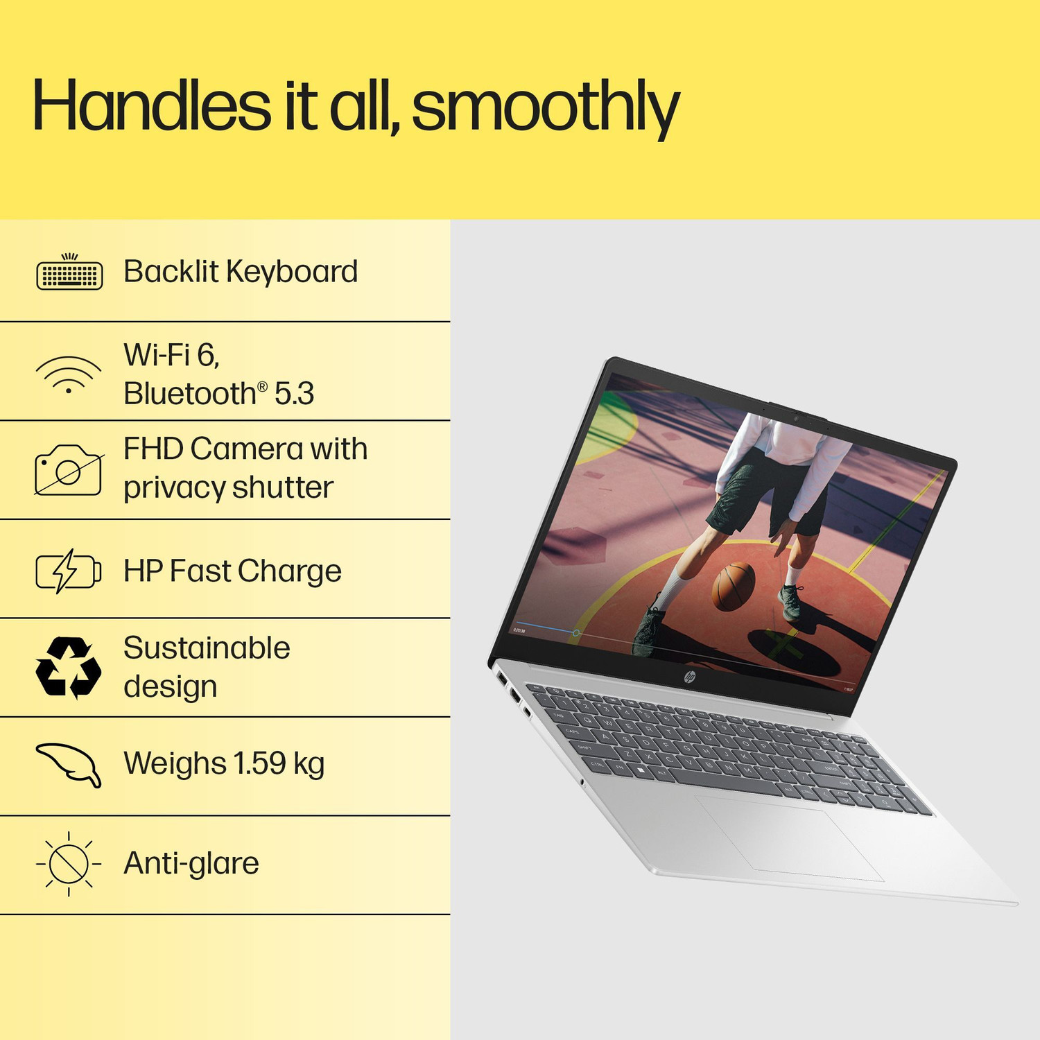 Image of HP AMD Ryzen 5 Hexa Core 7530U - (8 GB /512 GB SSD /Windows 11 Home) 15-fc0388AU Thin and Light Laptop