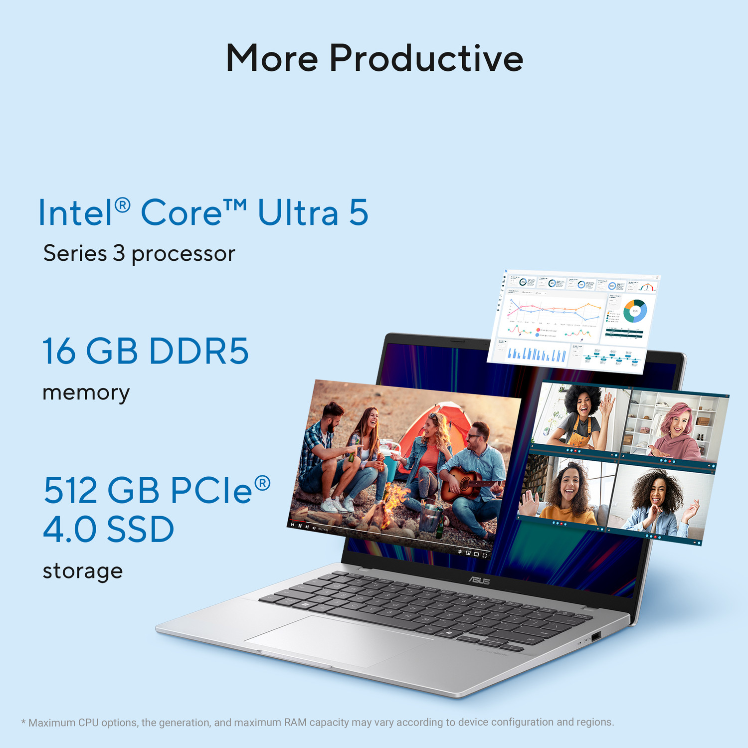 Image of ASUS Vivobook 14 (2026) AI PC with Office 2024 + M365 Basic*, Copilot+ PC Intel Core Ultra 5 Series 3 325 - (16 GB /512 GB SSD /Windows 11 Home) X1407AA-LY029WS Thin and Light Laptop
