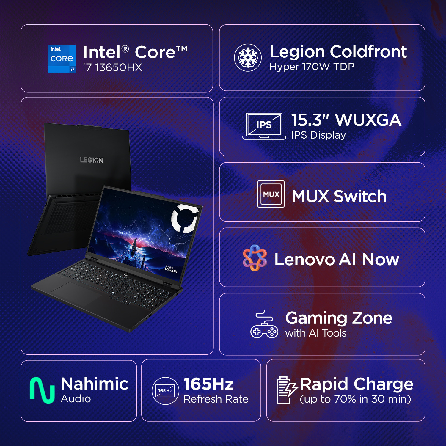 Image of Lenovo Legion 5 Intel Core i7 13650HX - (16 GB /512 GB SSD /Windows 11 Home /8 GB Graphics /NVIDIA GeForce RTX 5050) Legion 5 15IRX10 Gaming Laptop