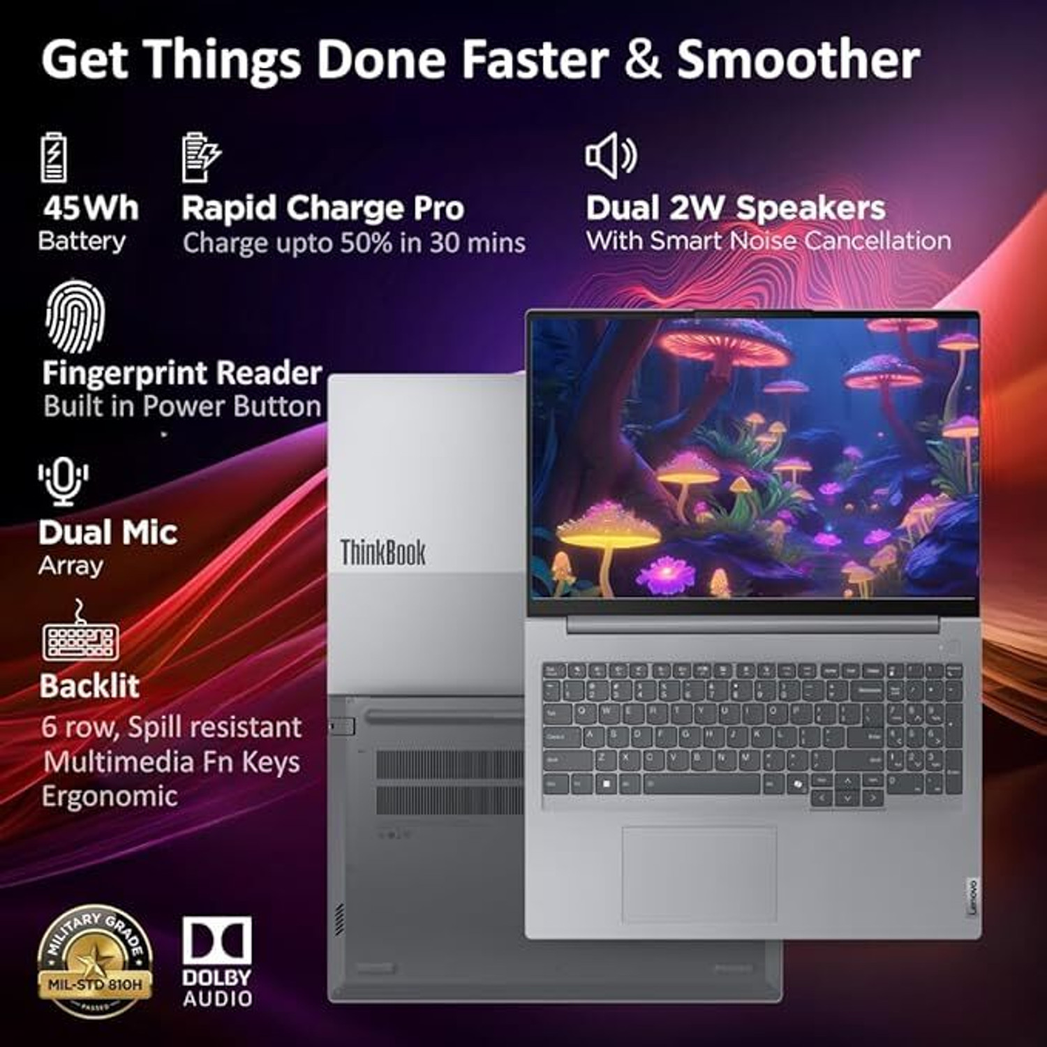 Image of Lenovo THINKBOOK 16 AMD Ryzen 7 Octa Core 7th Gen 7735HS - (16 GB /512 GB HDD /512 GB SSD /Windows 11 Pro) THINBOOK 16 G7 ARP Laptop