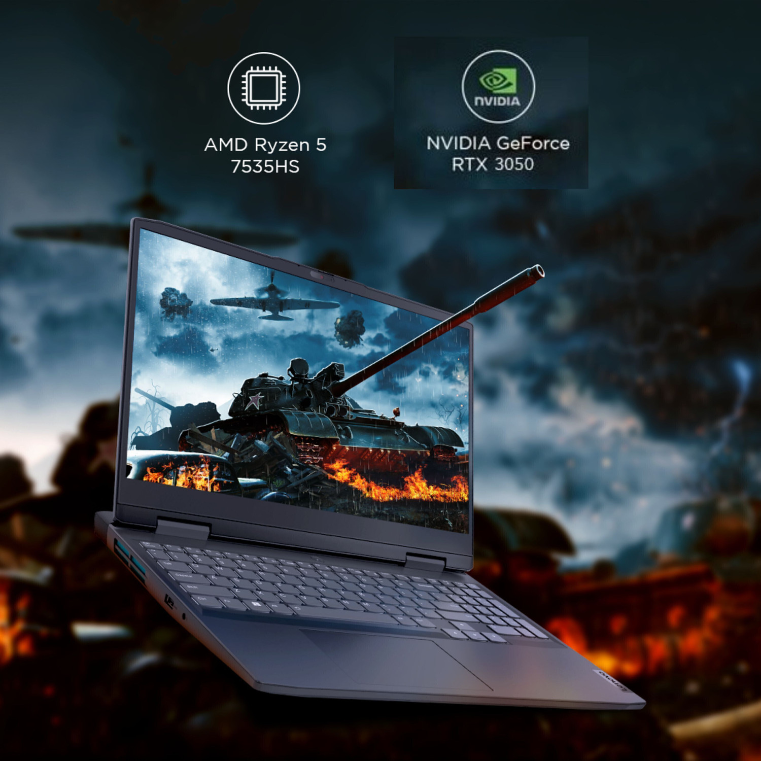 Image of Lenovo IdeaPad Gaming 3 AMD Ryzen 5 Hexa Core 7535HS - (16 GB /512 GB SSD /Windows 11 Home /4 GB Graphics /NVIDIA GeForce RTX 2050) 15ARH7 Gaming Laptop