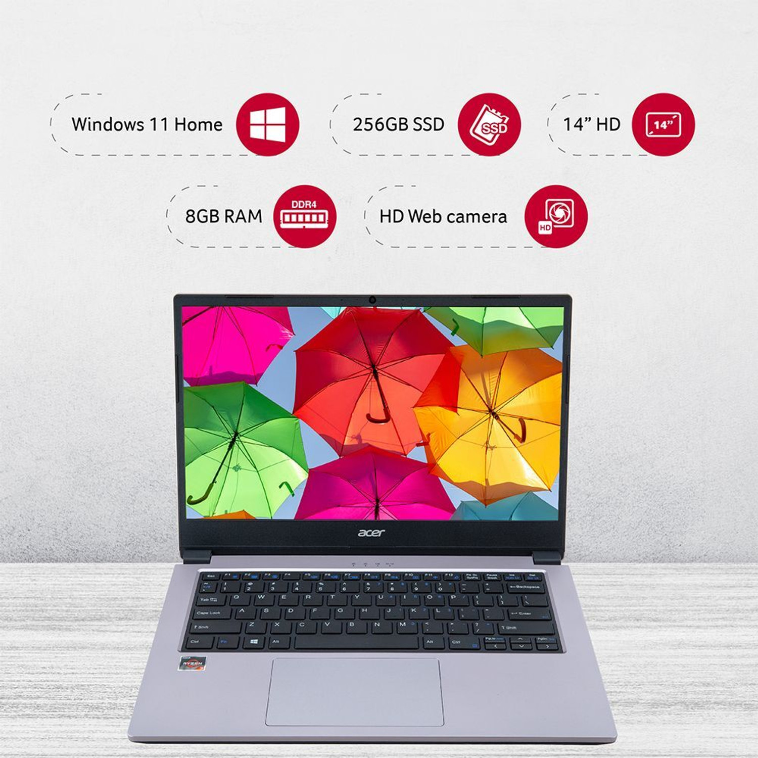 Image of Acer One 14 AMD Ryzen 3 Dual Core - (8 GB /256 GB SSD /Windows 11 Home) Z2-493 Thin and Light Laptop