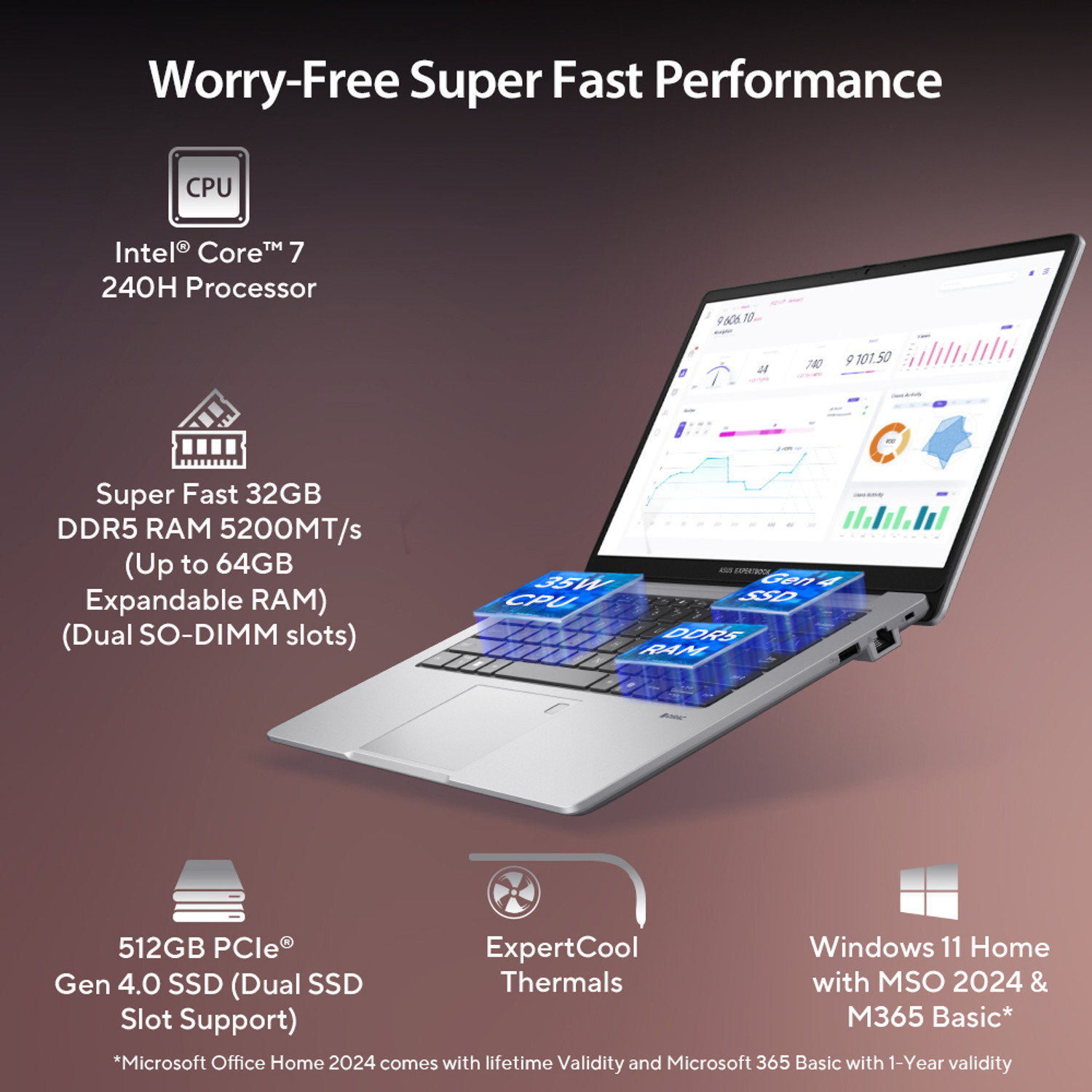 Image of ASUS ExpertBook P1 (i7 14th Gen) with 1 Yr ADP Intel Core 7 240H - (32 GB /512 GB SSD /Windows 11 Home) P1403CVA-S61493WS Laptop